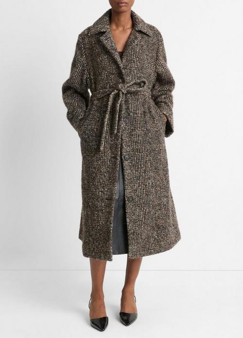 Bouclé Belted Long Coat