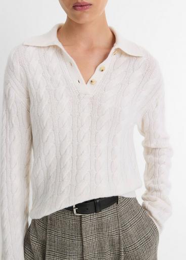 Cable-Knit Wool-Blend Polo Sweater in Sweaters | Vince Cable-Knit Wool-Blend Polo Sweater in Sweaters | Vince