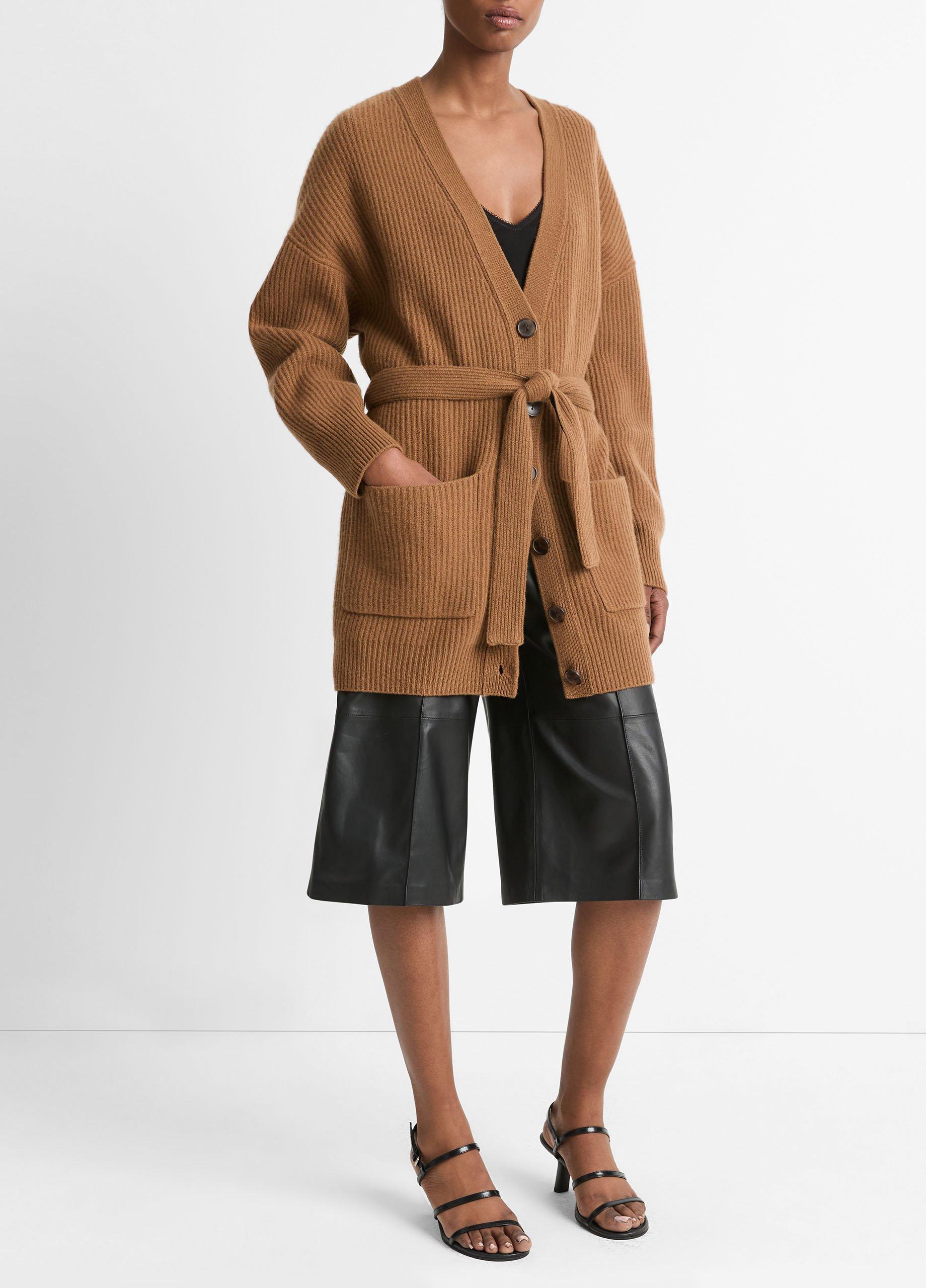 Faux-Leather-Trim Ribbed Wool-Cashmere Cardigan image number 2