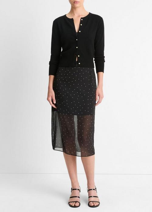 Dot-Print Sheer Stretch-Silk Overlay Skirt