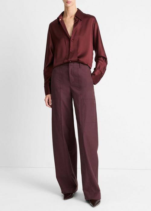 Detachable-Collar Silk Satin Shirt