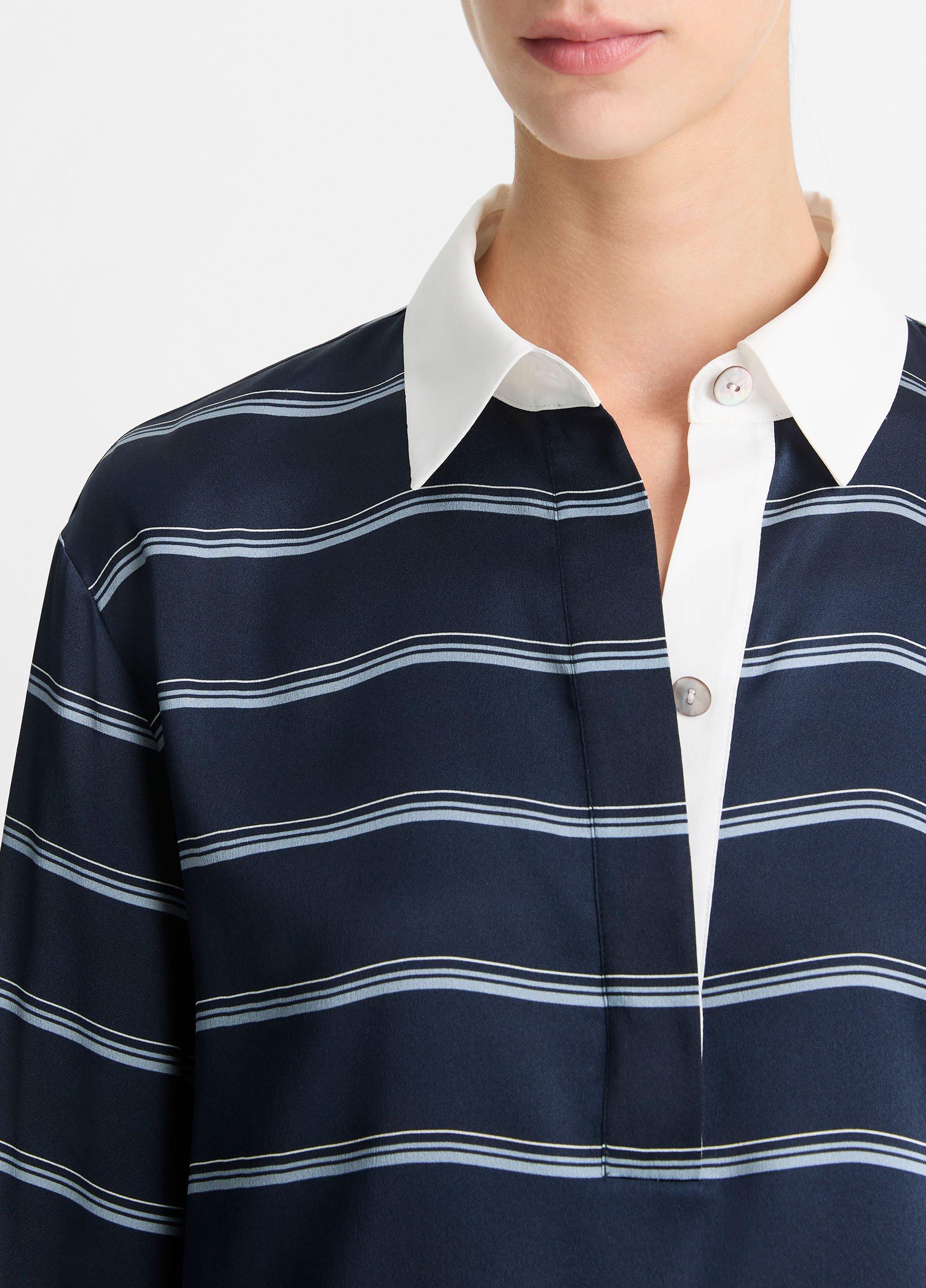 Rugby Stripe Silk Satin Shirt in Shirts & Tees | Vince