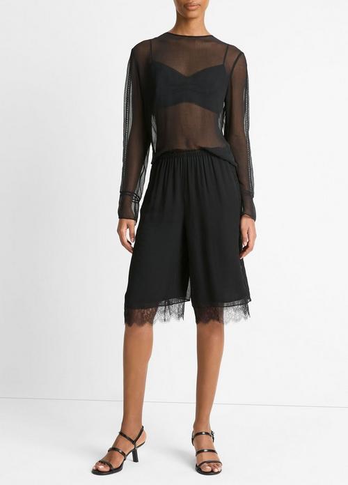 Lace-Trim Sheer Chiffon Top