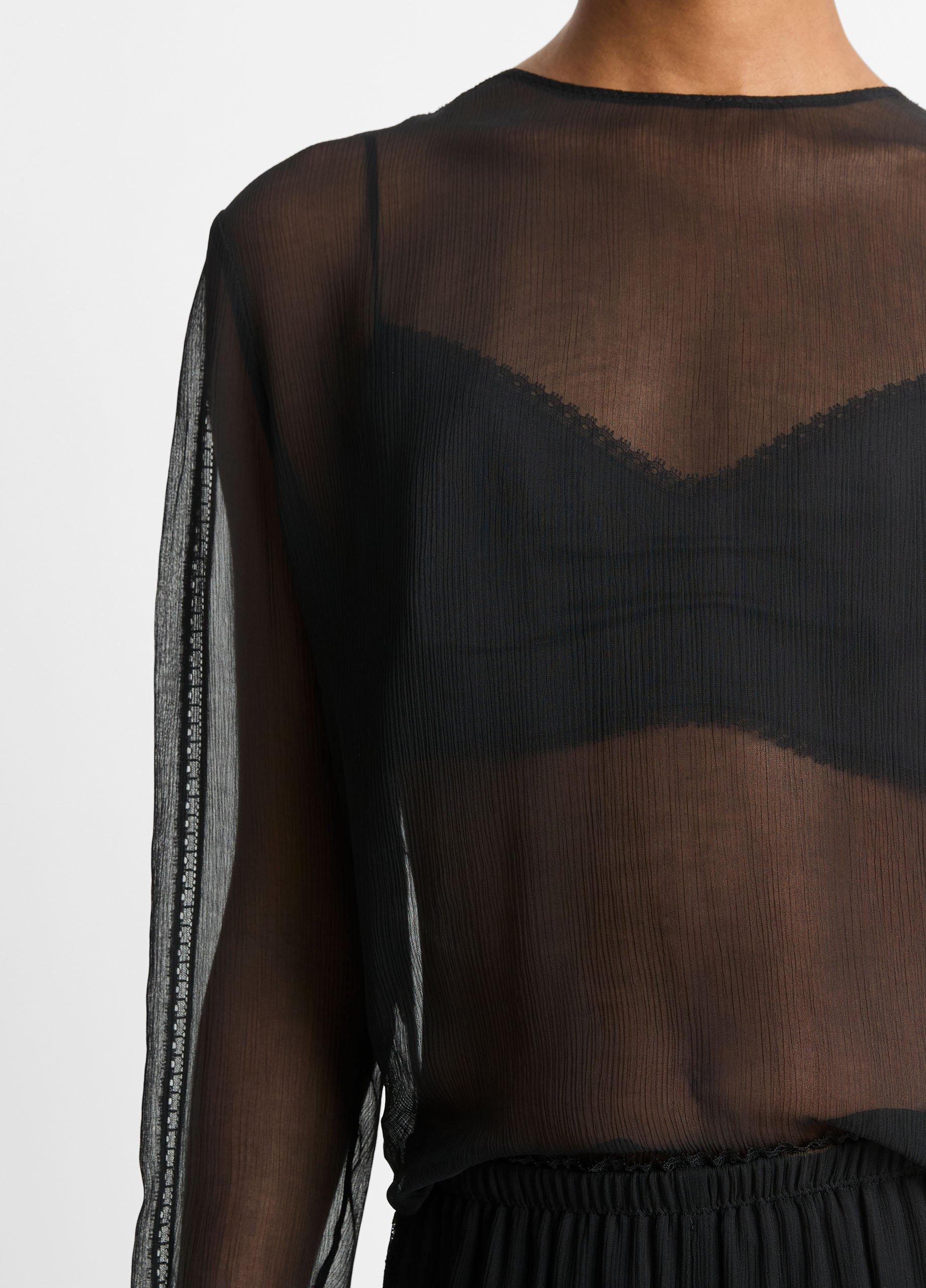 Lace-Trim Sheer Chiffon Top in Shirts & Tees | Vince