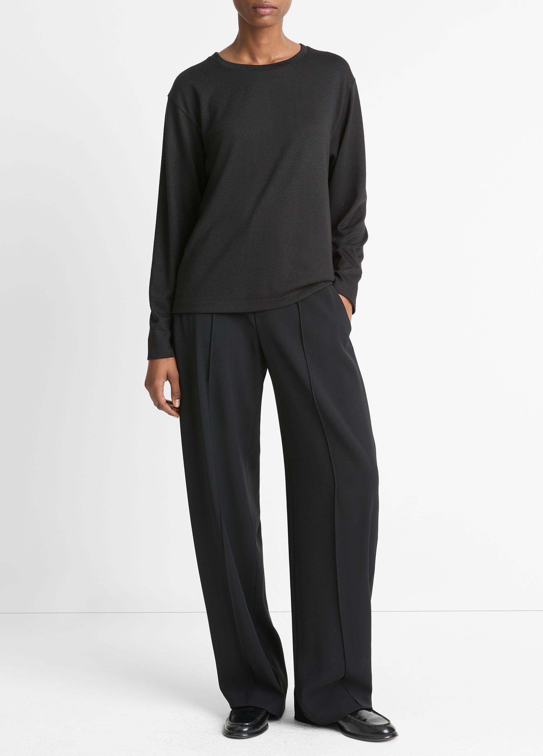 Women's Knit Relaxed Long-Sleeve T-Shirt, Black, Size M Vince