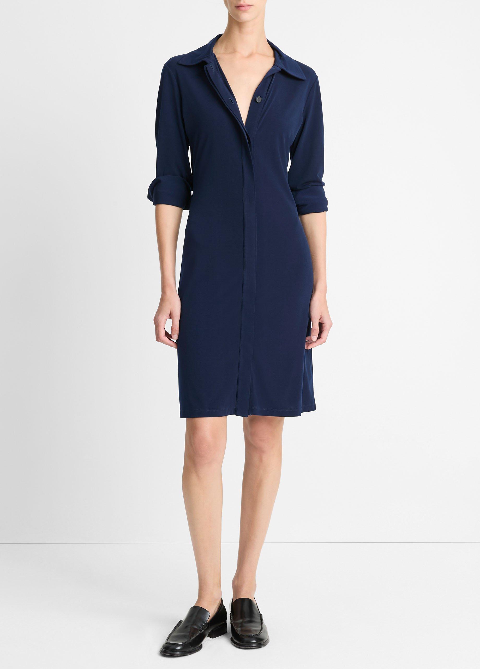 Women's Long-Sleeve Polo Dress, Navy, Size M Vince