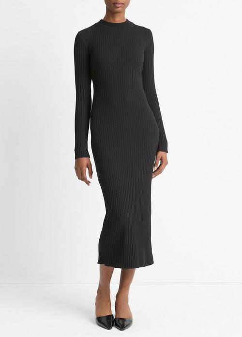 Ribbed Cotton-Blend High-Neck Dress