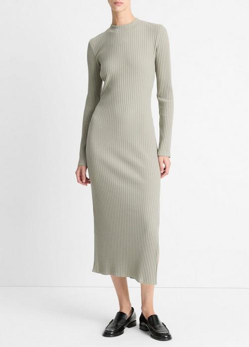 Ribbed Cotton-Blend High-Neck Dress