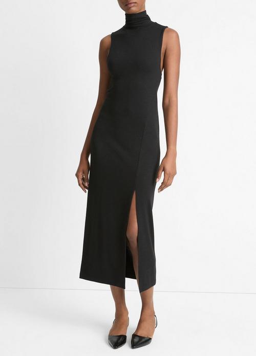 Side-Slit Sleeveless Turtleneck Dress