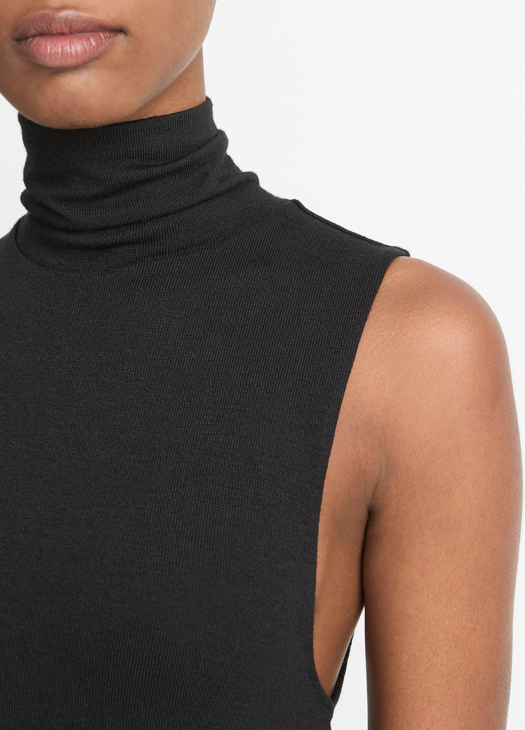Side-Slit Sleeveless Turtleneck Dress