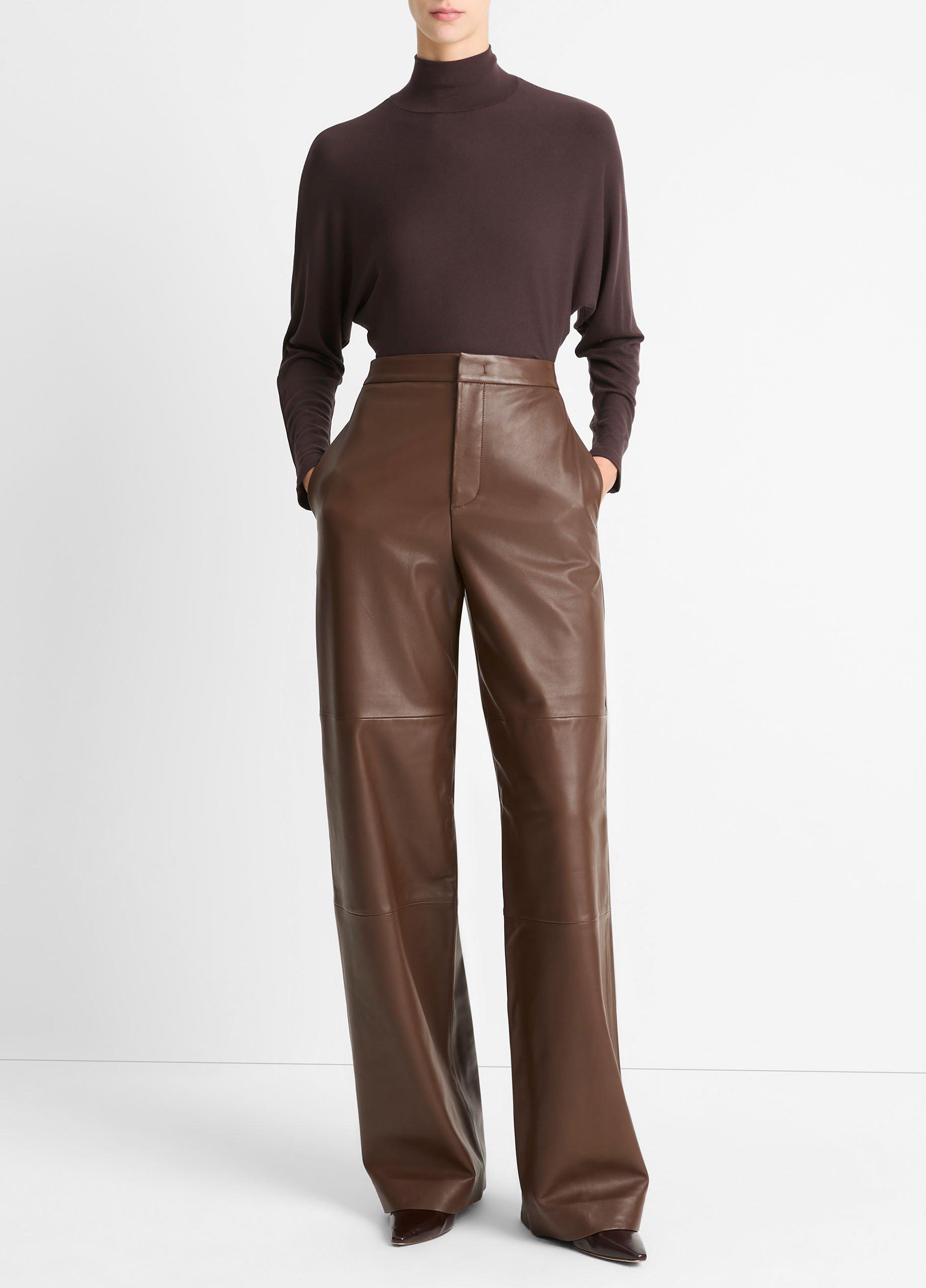 Women's Leather Wide-Leg Utility Pant, Walnut, Size 8 Vince