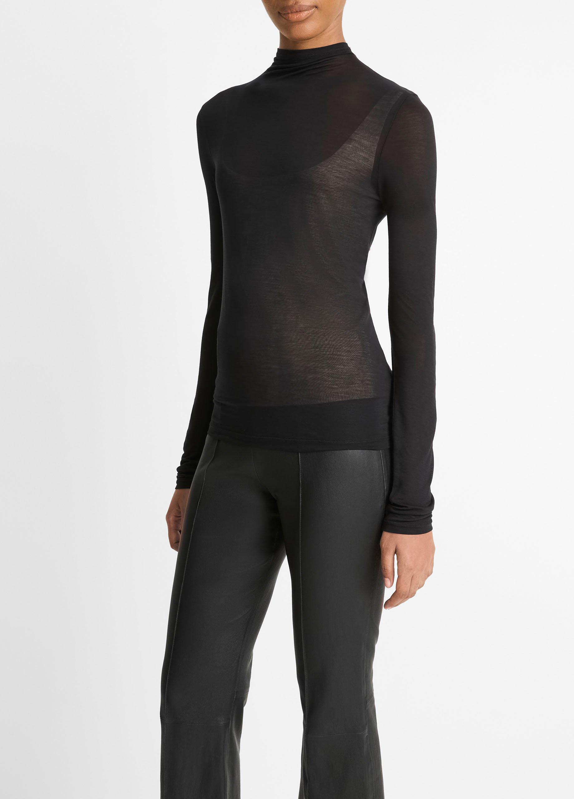 Sheer Long-Sleeve Mock-Neck Top in Shirts & Tees | Vince