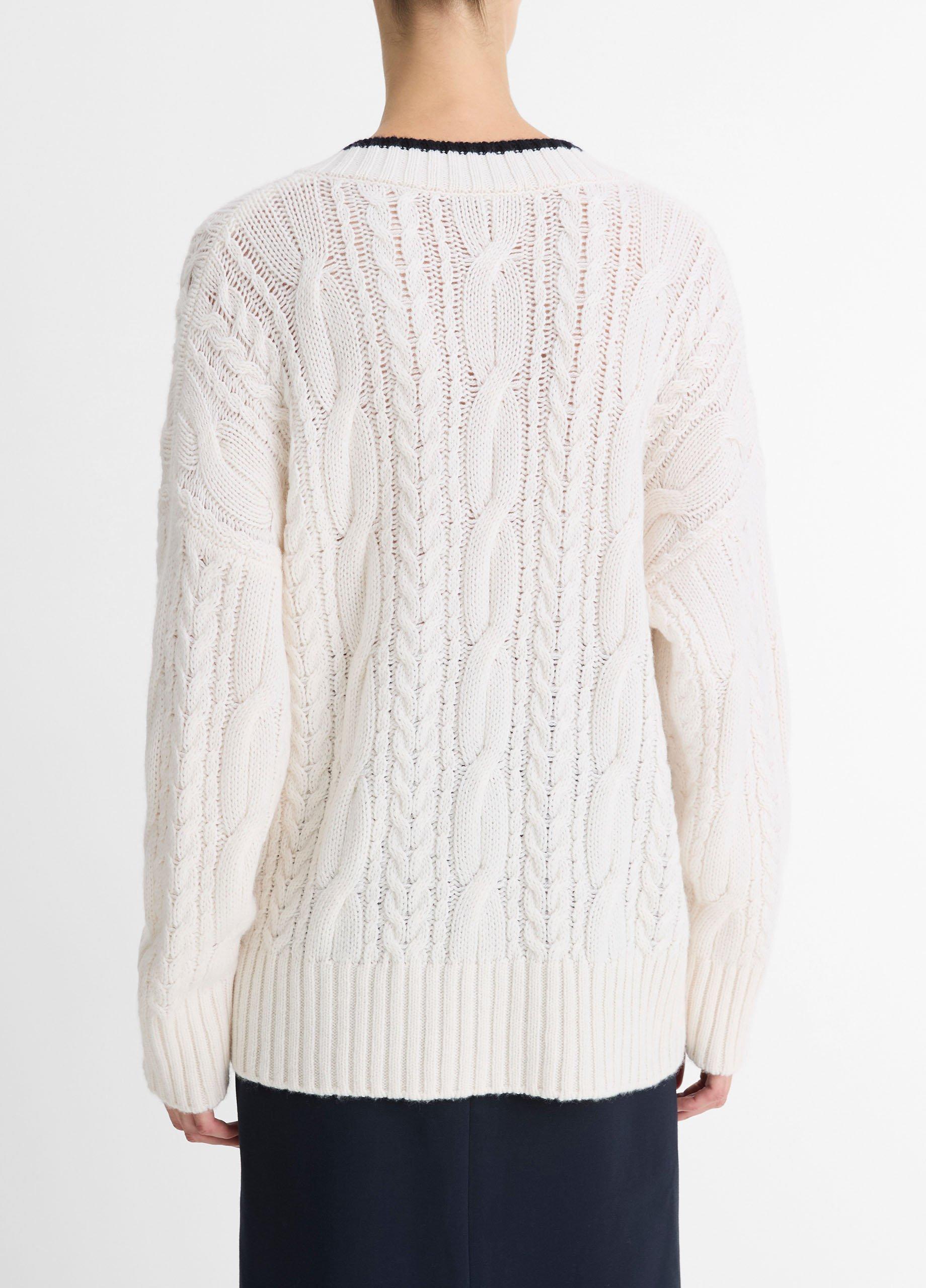 Cable-Knit Wool-Cashmere Oversized Sweater in V-Neck | Vince