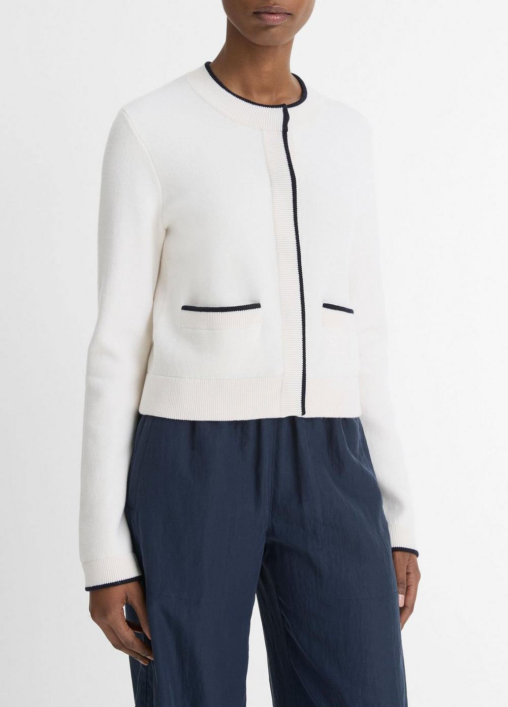 Contrast-Tipped Wool-Blend Snap Cardigan in Cardigans | Vince Contrast-Tipped Wool-Blend Snap Cardigan in Cardigans | Vince