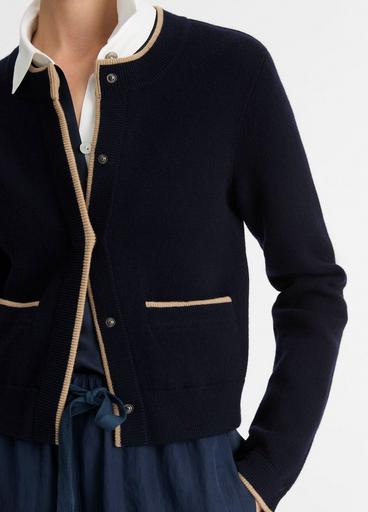Contrast-Tipped Wool-Blend Snap Cardigan in Cardigans | Vince Contrast-Tipped Wool-Blend Snap Cardigan in Cardigans | Vince
