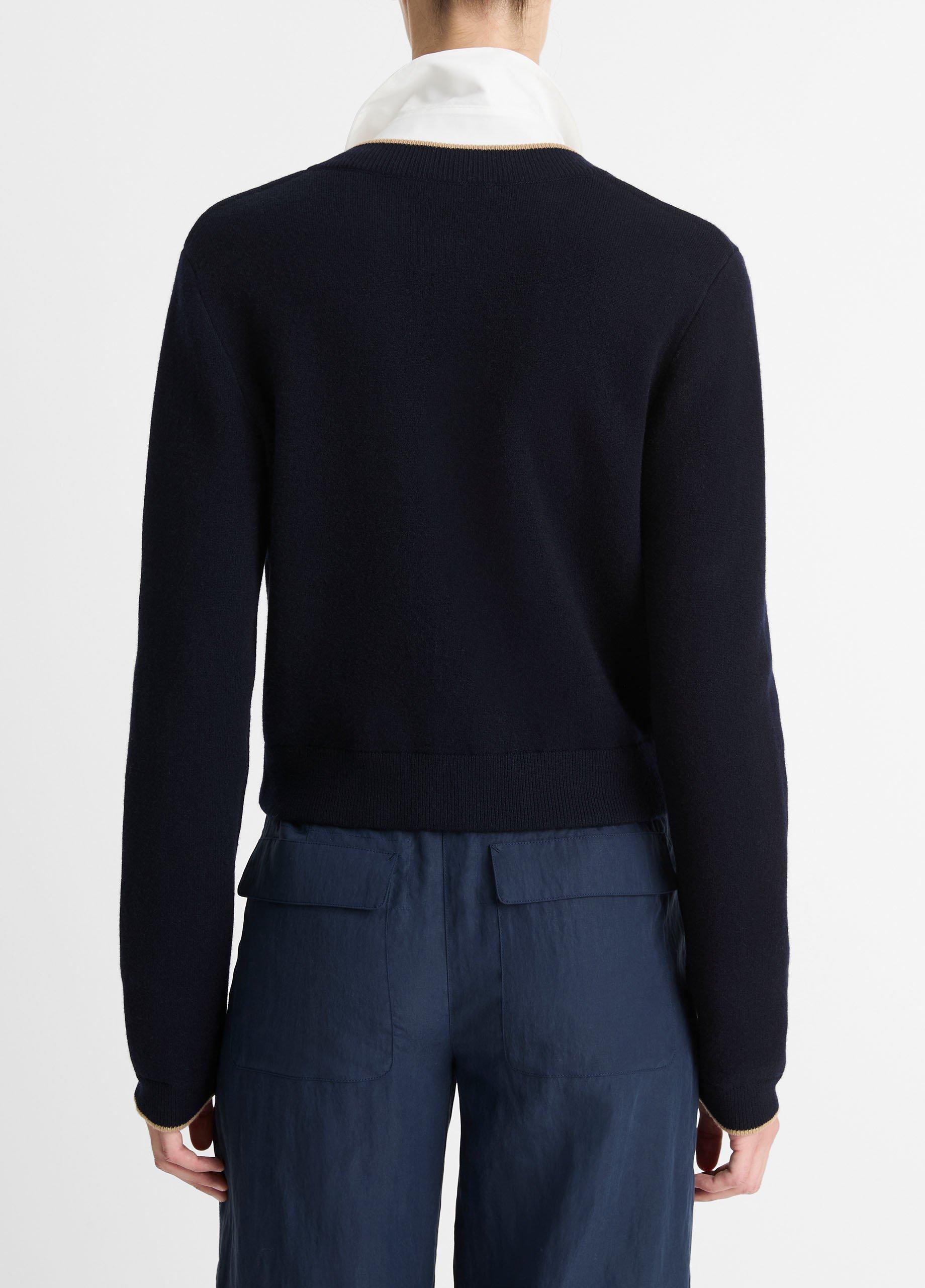 Contrast-Tipped Wool-Blend Snap Cardigan image number 3