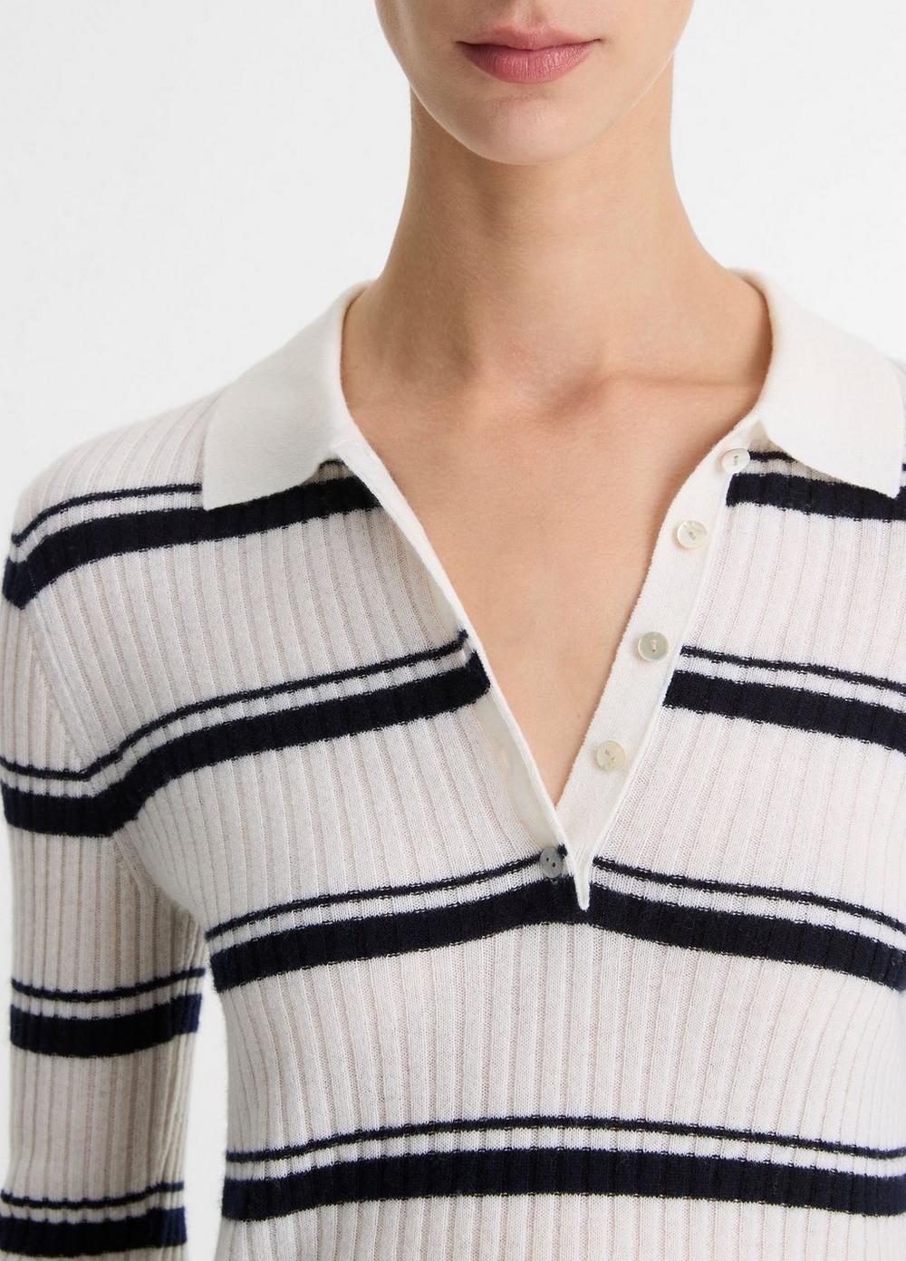 Striped Cashmere-Blend Polo Sweater in Sweaters | Vince Striped Cashmere-Blend Polo Sweater in Sweaters | Vince
