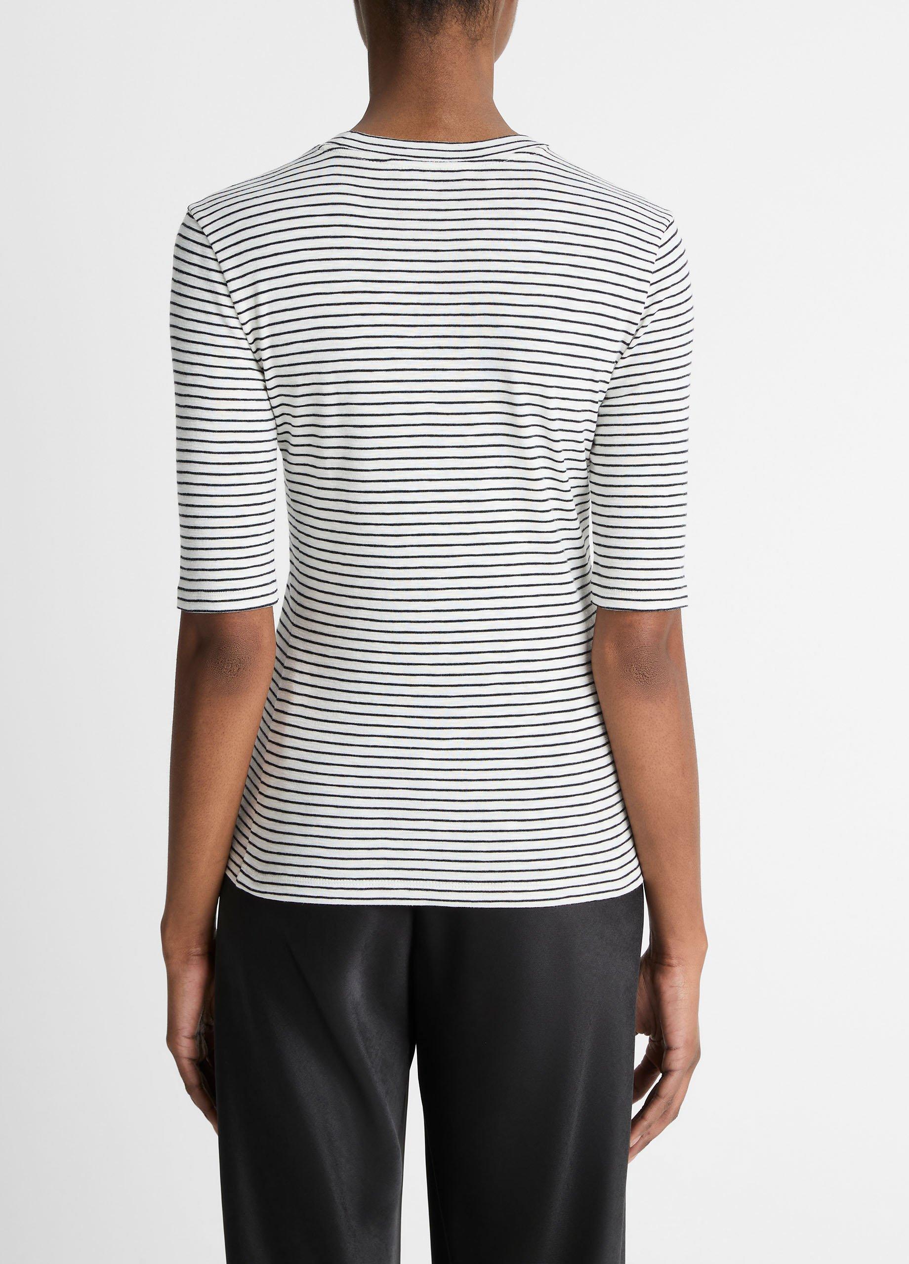 Striped Cotton-Blend Elbow-Sleeve T-Shirt in Short Sleeve
