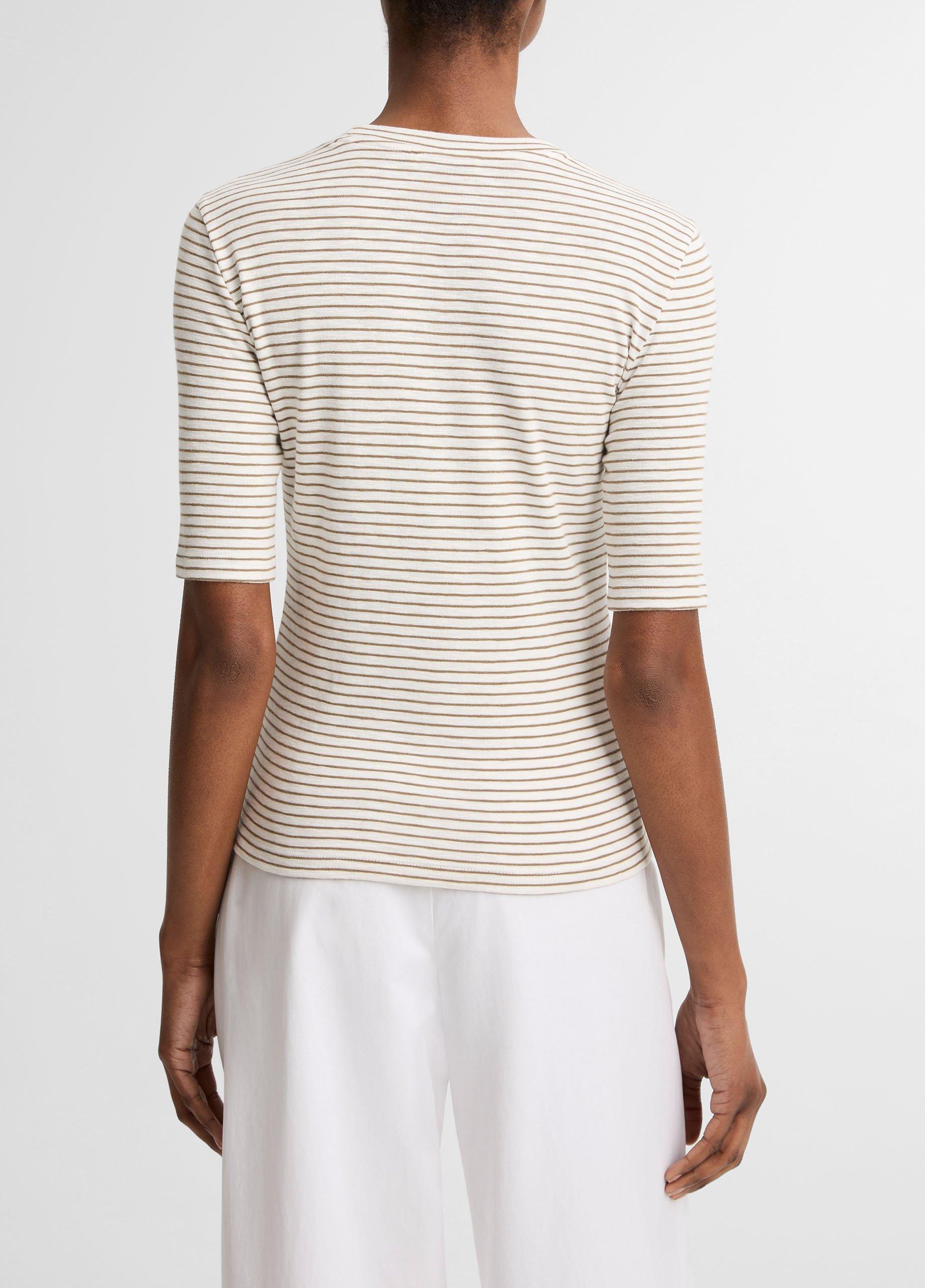 Striped Cotton-Blend Elbow-Sleeve T-Shirt image number 2