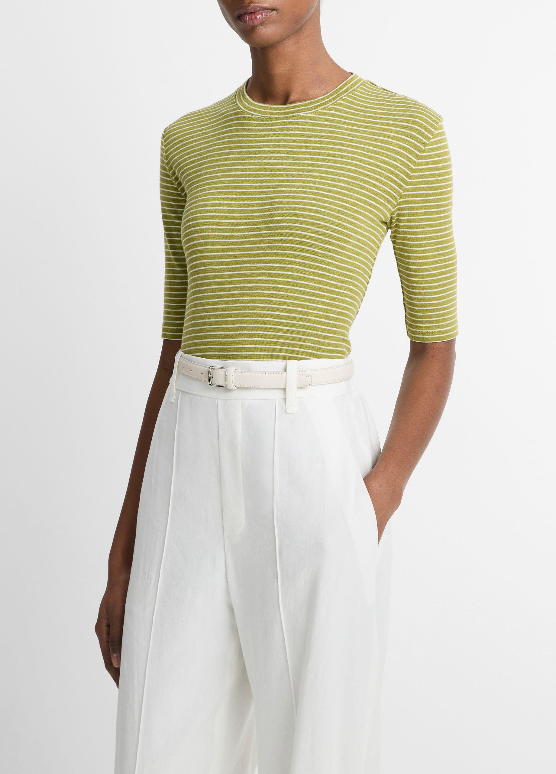 Striped Cotton-Blend Elbow-Sleeve T-Shirt image number 1