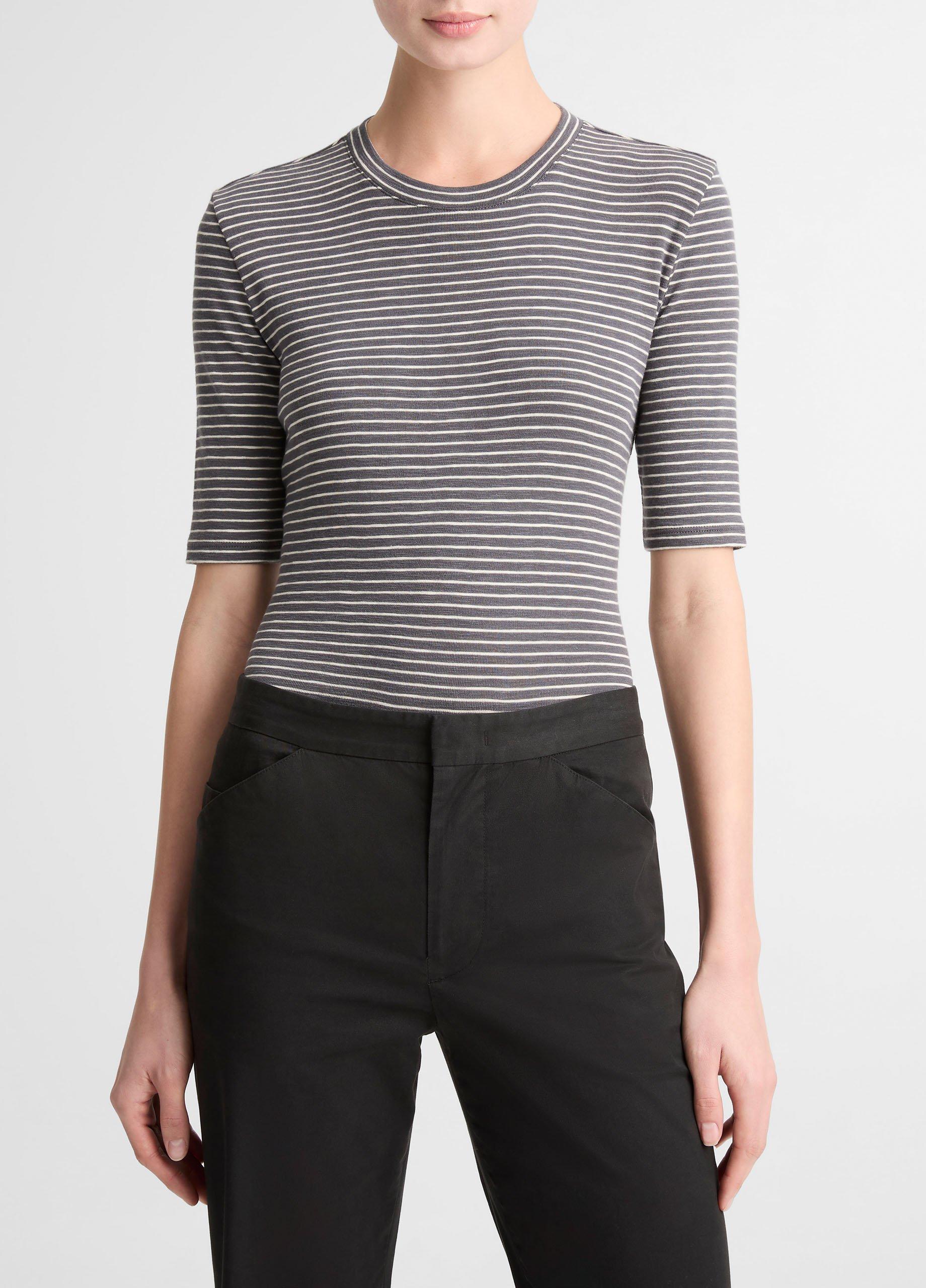 Striped Cotton-Blend Elbow-Sleeve T-Shirt