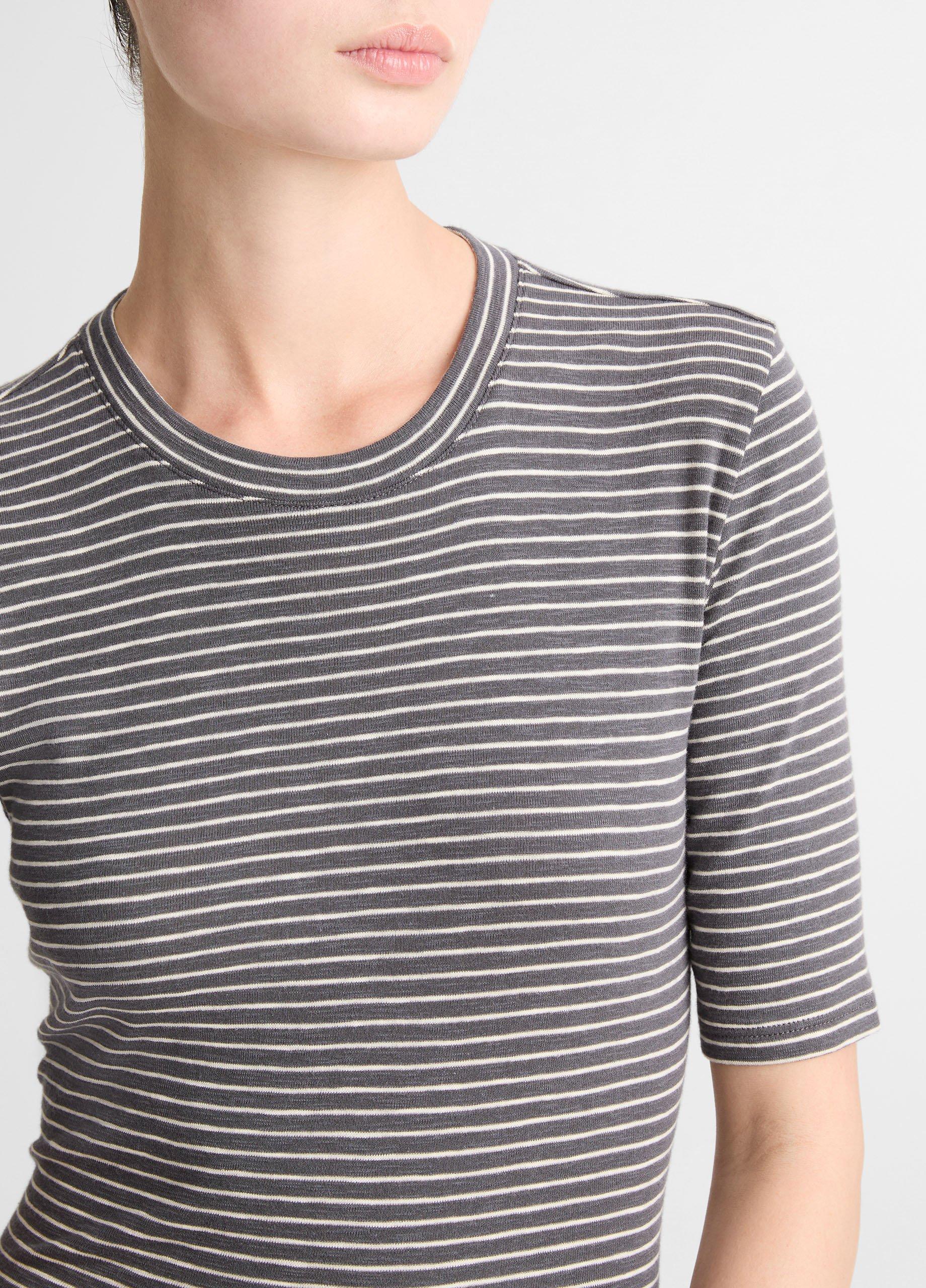 Striped Cotton-Blend Elbow-Sleeve T-Shirt image number 1