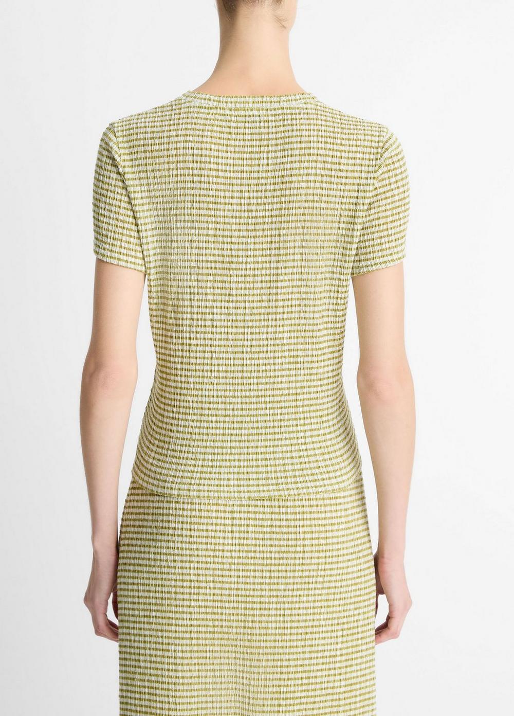 Checked Smocked T-Shirt in Short Sleeve | Vince Checked Smocked T-Shirt in Short Sleeve | Vince