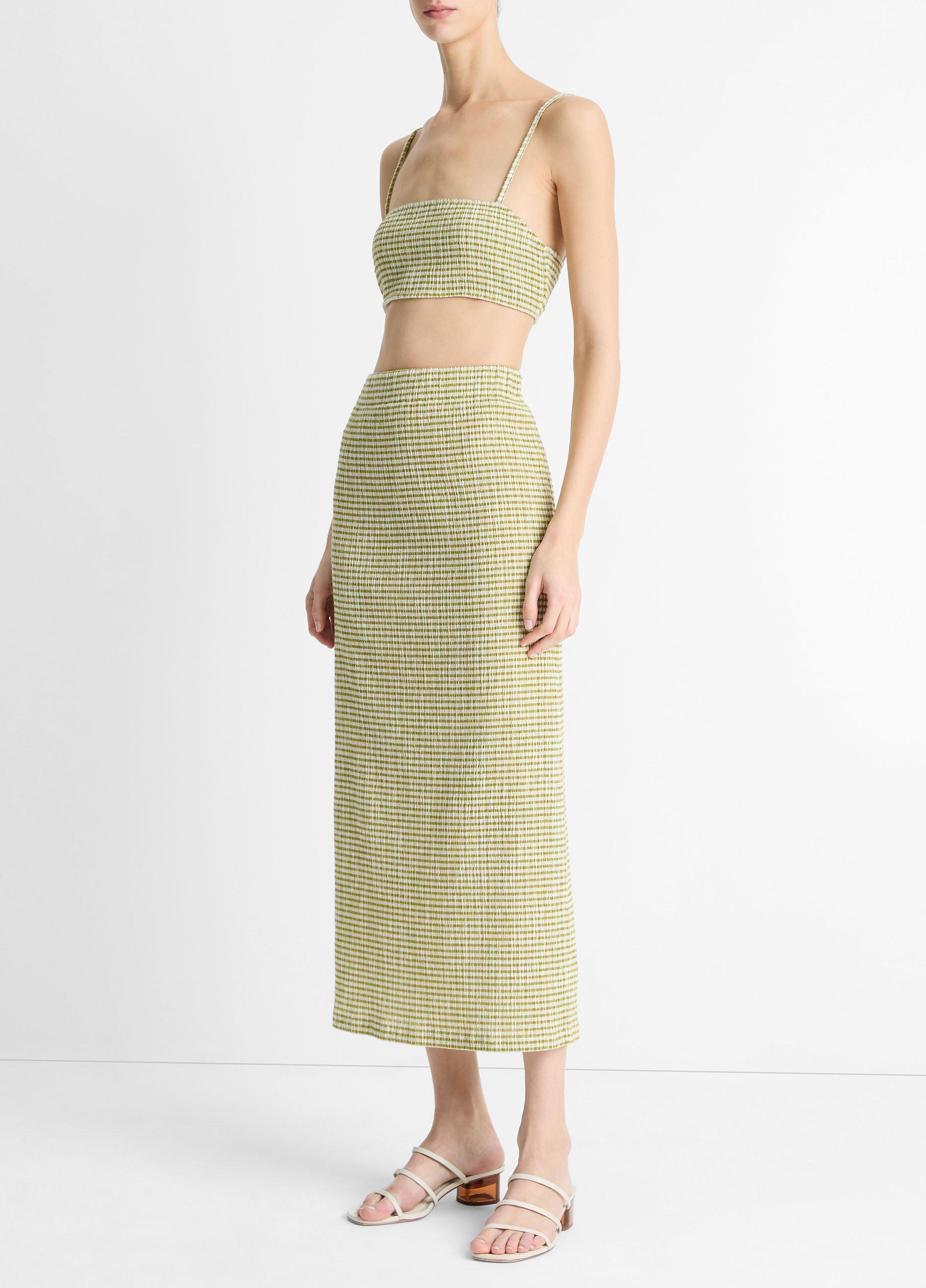 Checked Smocked Midi Skirt in Skirts | Vince