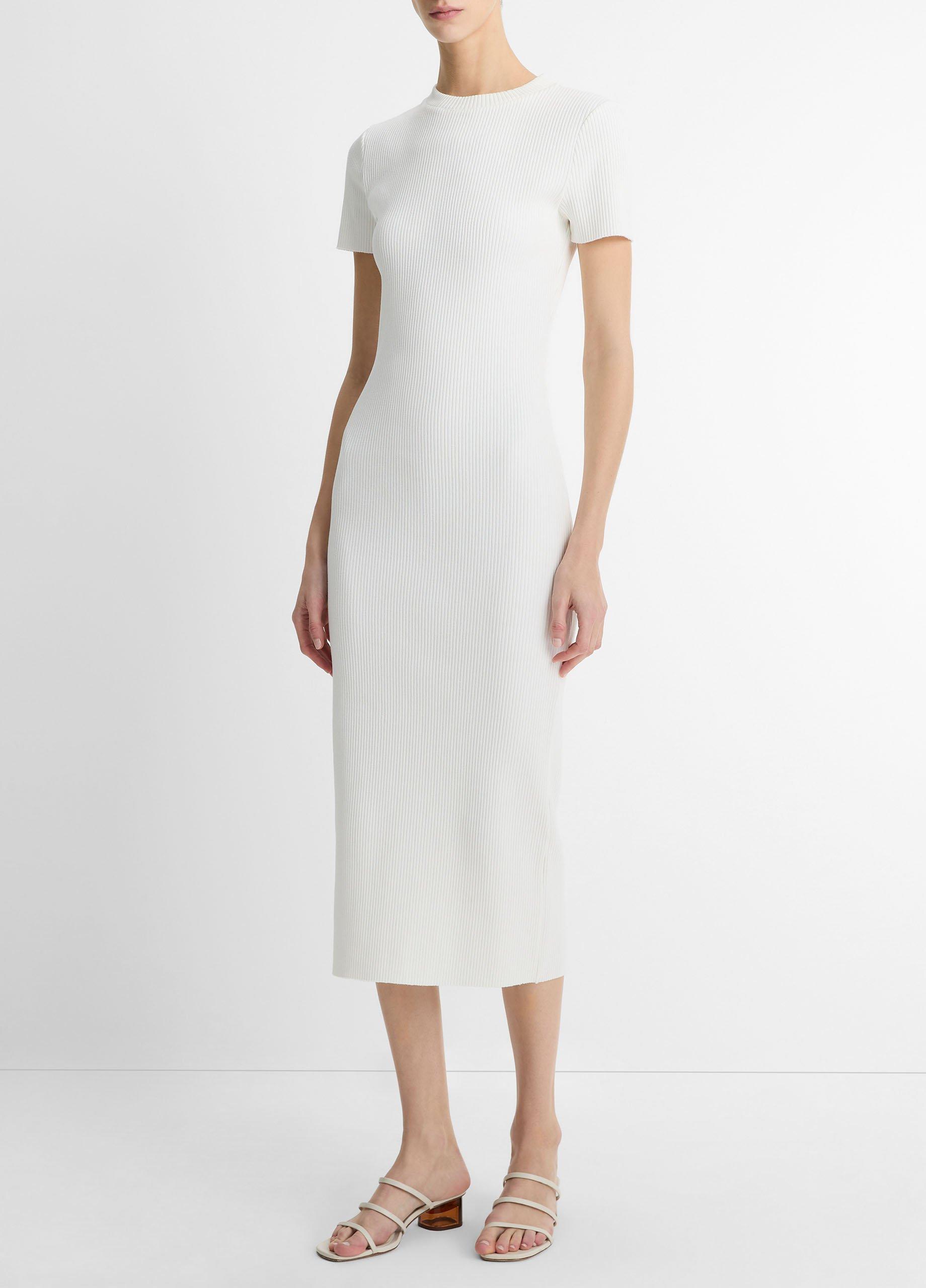 Ribbed Cotton-Blend Crew Neck Dress image number 1