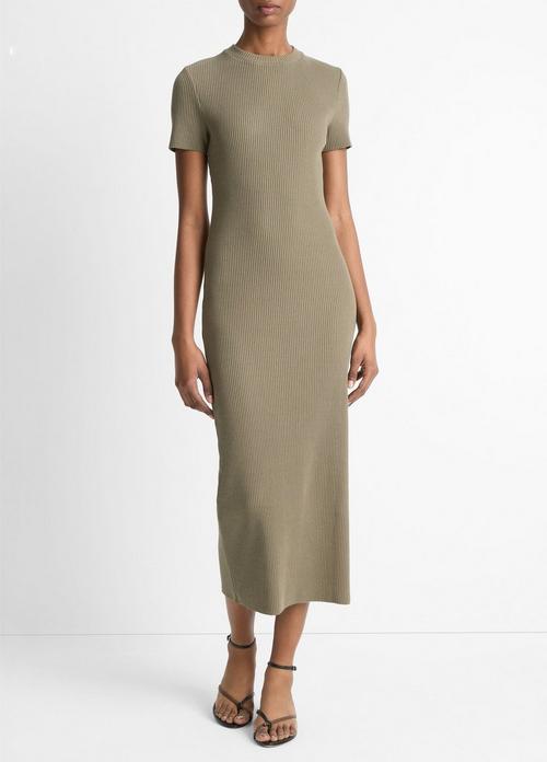 Ribbed Cotton-Blend Crew Neck Dress