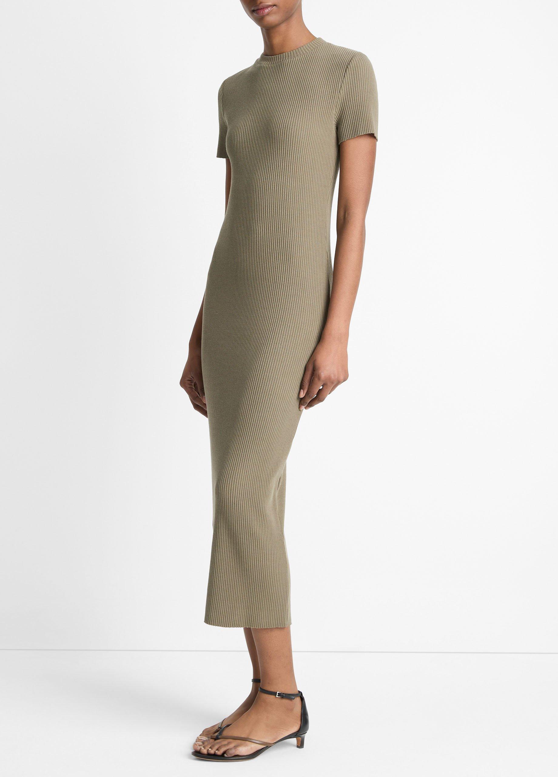 Ribbed Cotton-Blend Crew Neck Dress image number 1