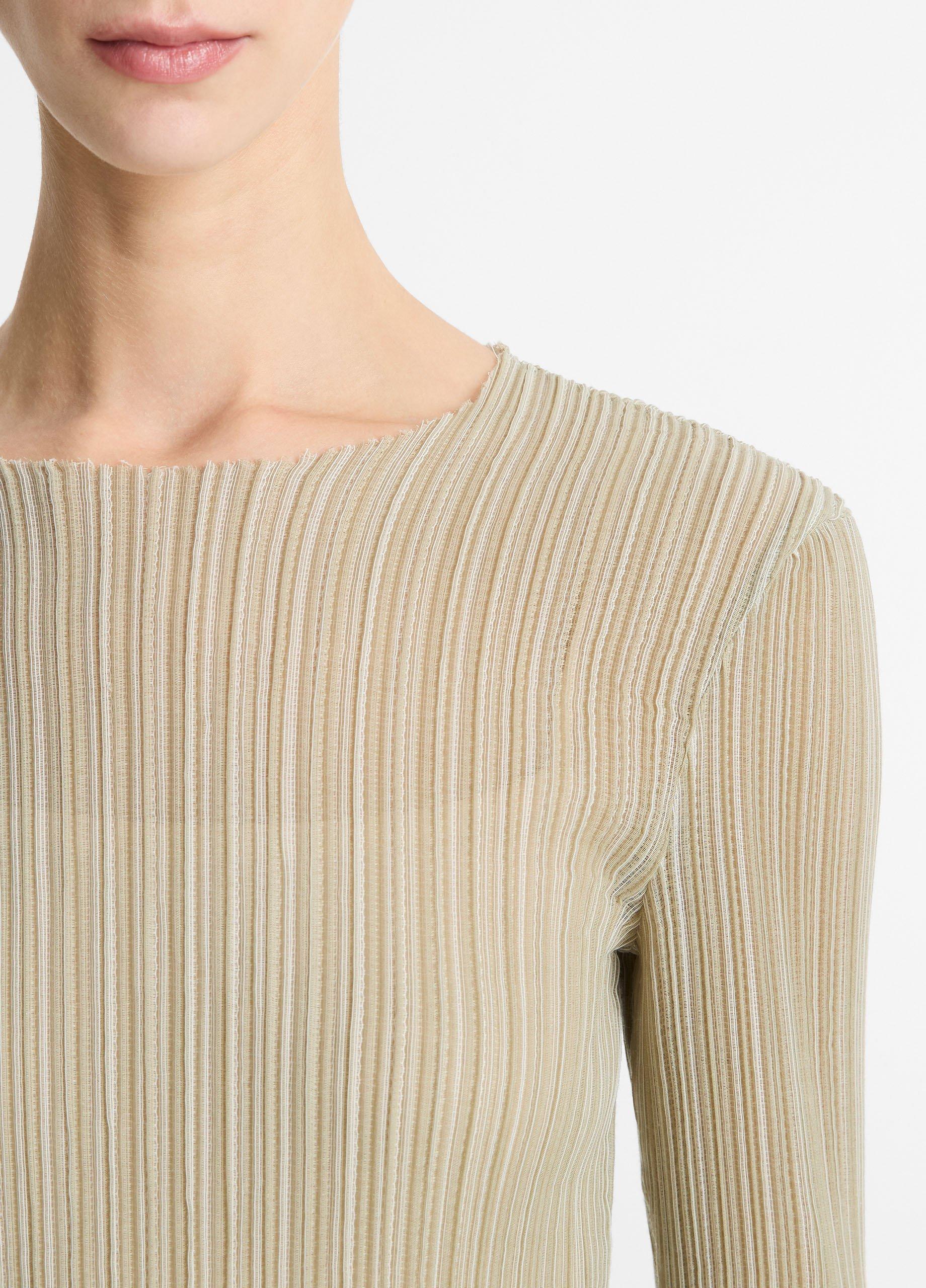 Pleated Long-Sleeve Crew Neck Dress image number 3