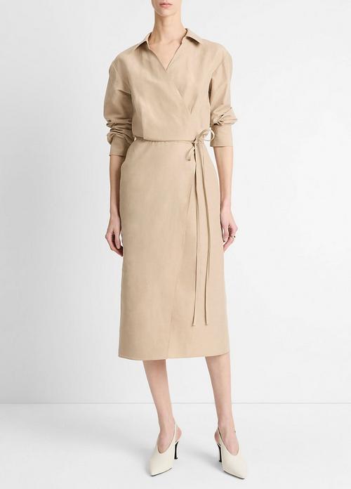 Cotton-Blend Wrap Shirt Dress