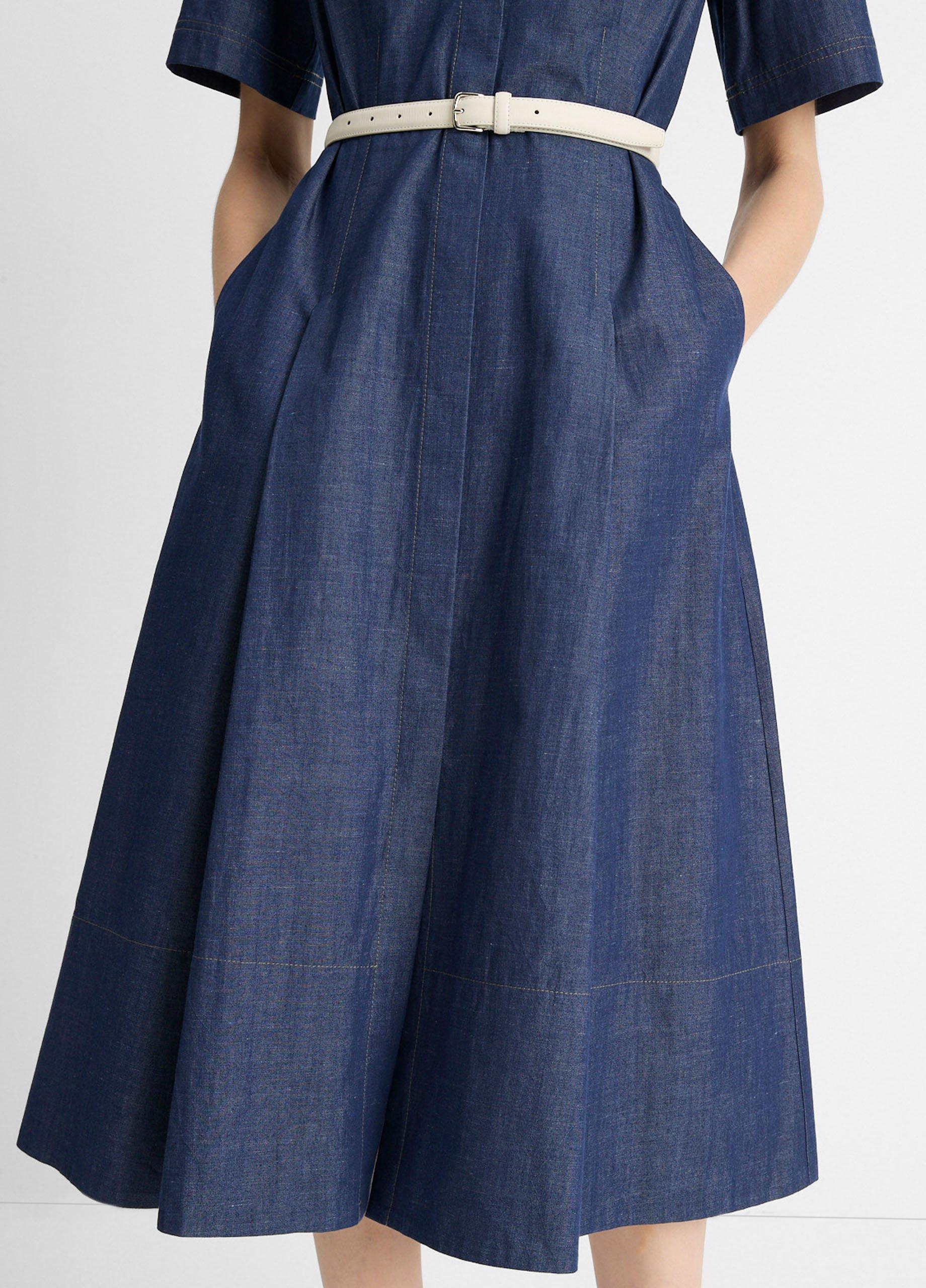 Cotton-Blend Denim Shirt Dress in Dresses | Vince