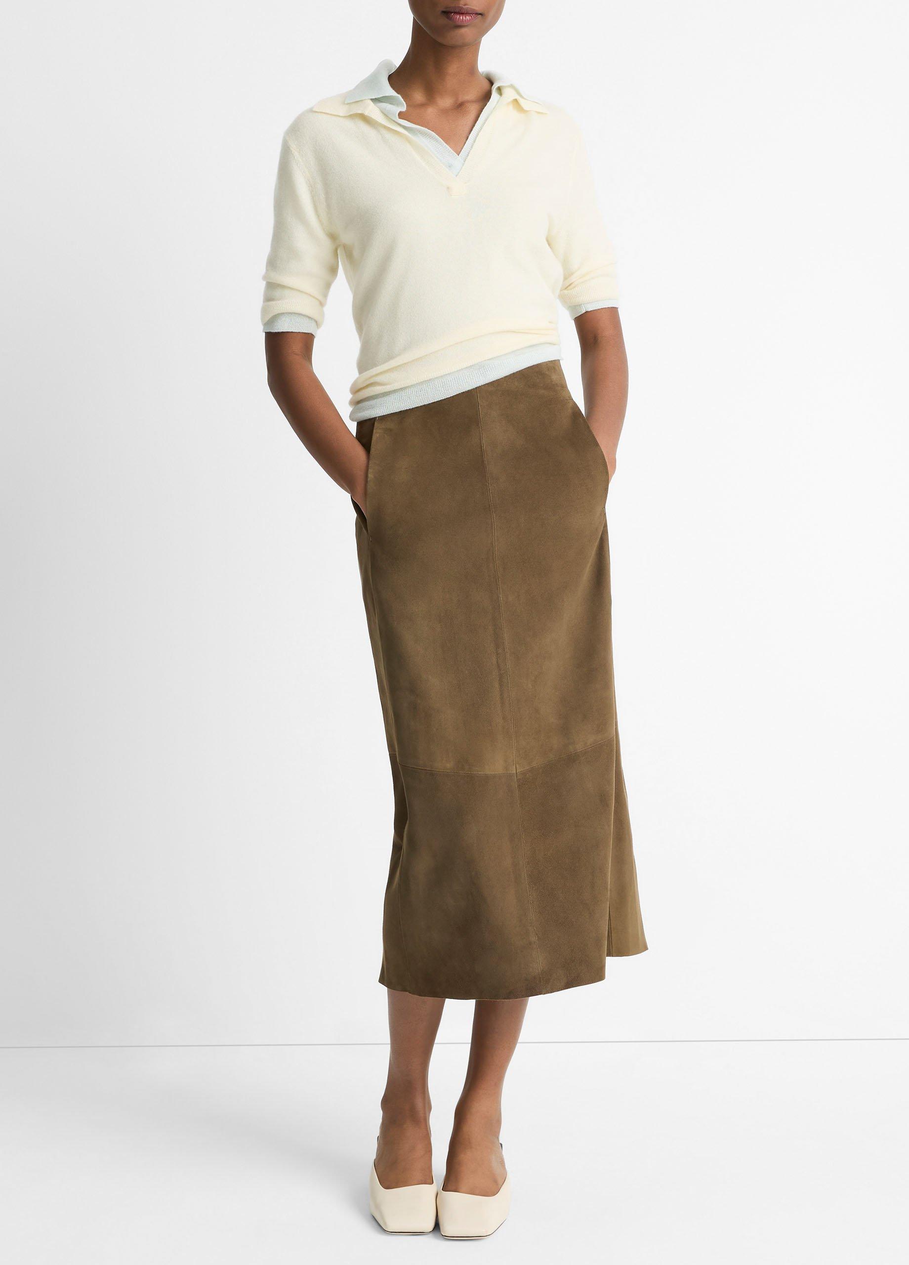 Women's Suede Slim Midi Skirt, Hazel Vine, Size 16 Vince