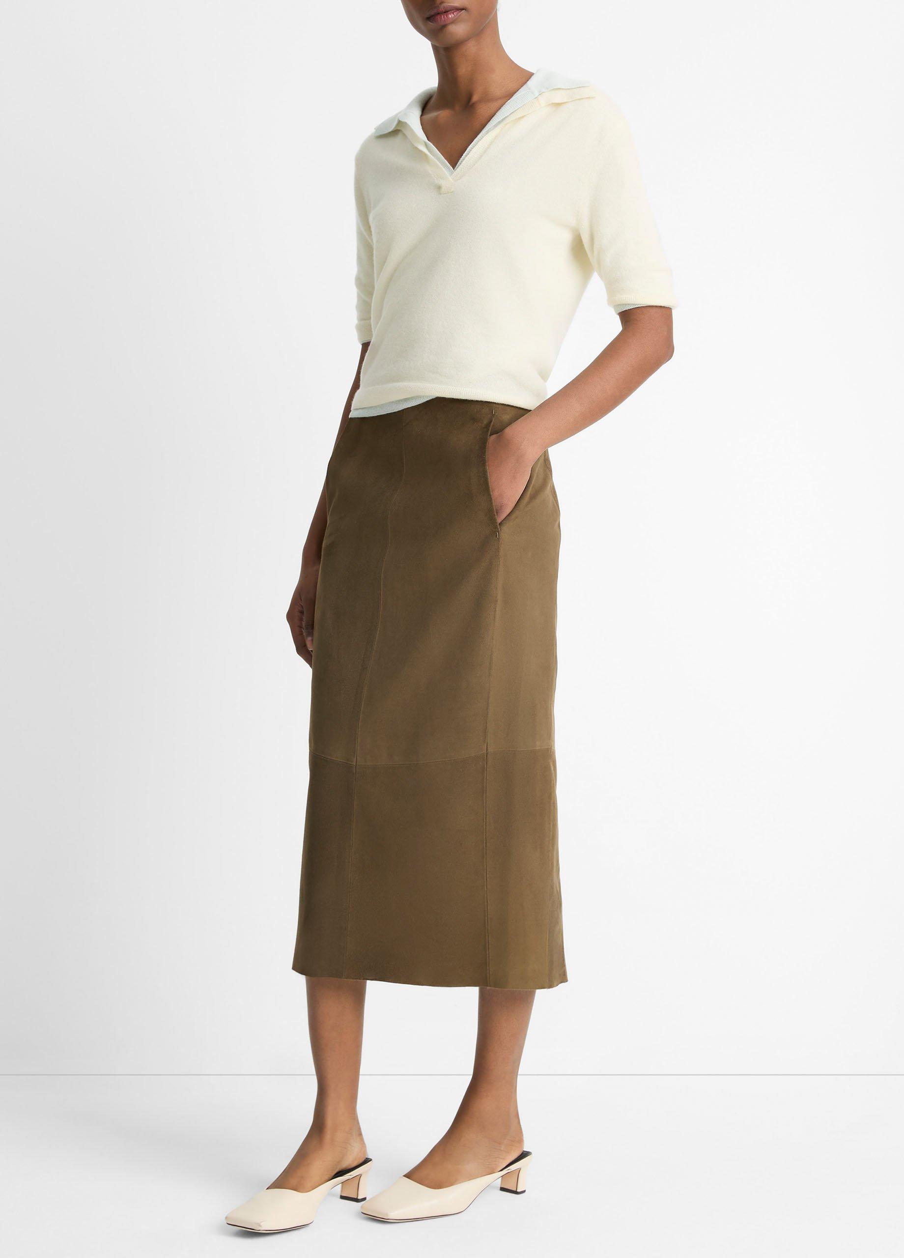 Suede Slim Midi Skirt in Dresses & Skirts | Vince