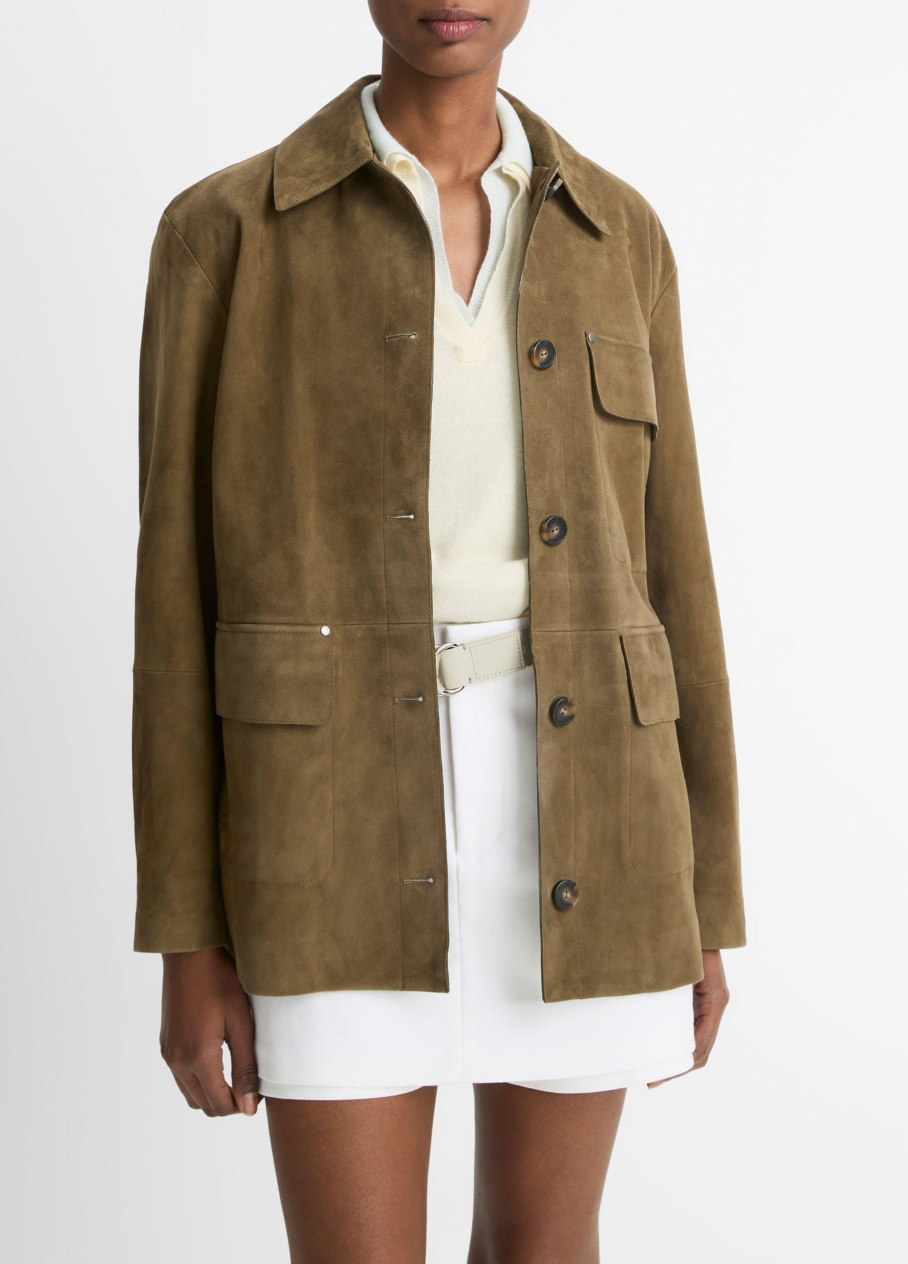 Women
s Suede Oversized Jacket, Hazel Vine, Size L Vince