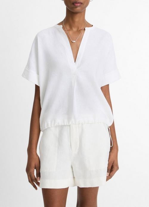 Linen Drawcord-Hem Blouse