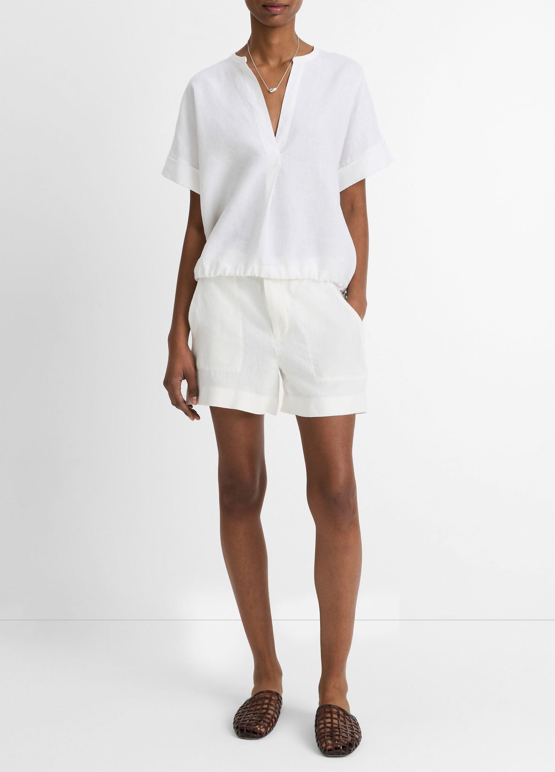 Linen Drawcord-Hem Blouse image number 3