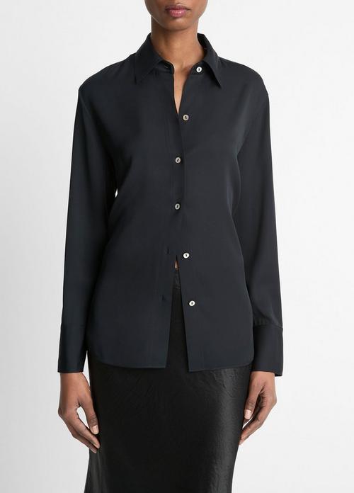 Stretch-Silk Button-Front Blouse