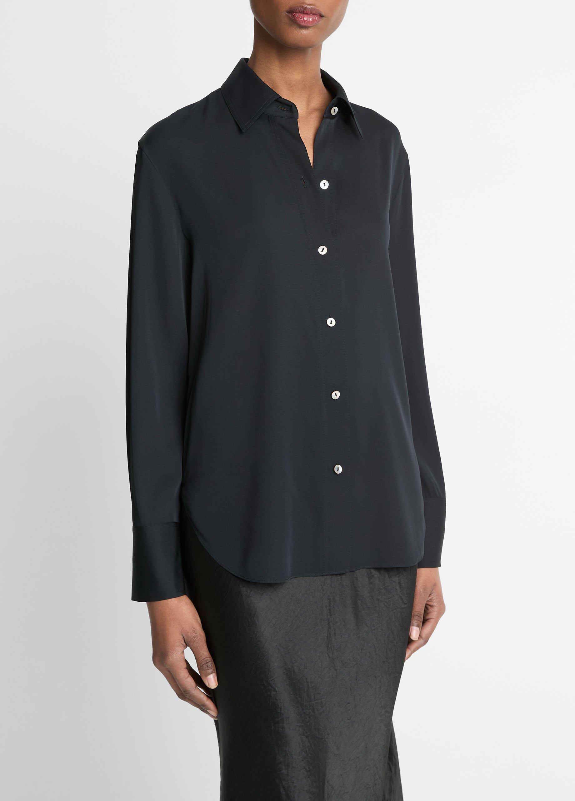 Stretch-Silk Button-Front Blouse image number 1