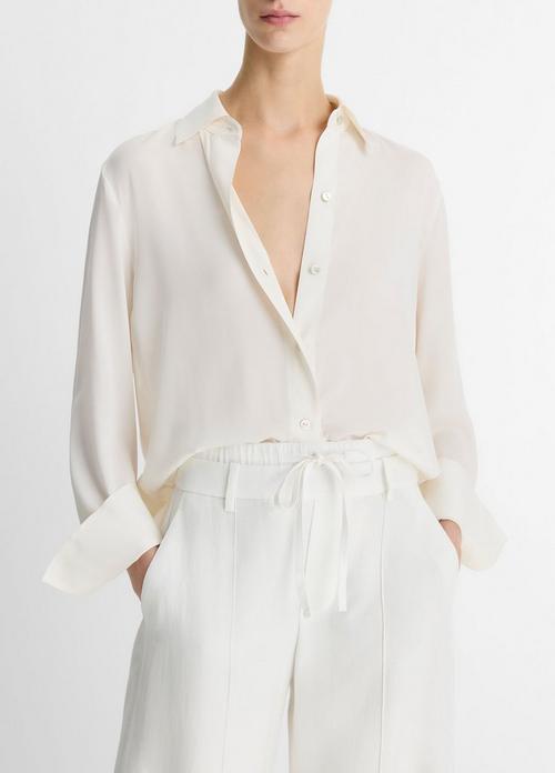 Stretch-Silk Button-Front Blouse