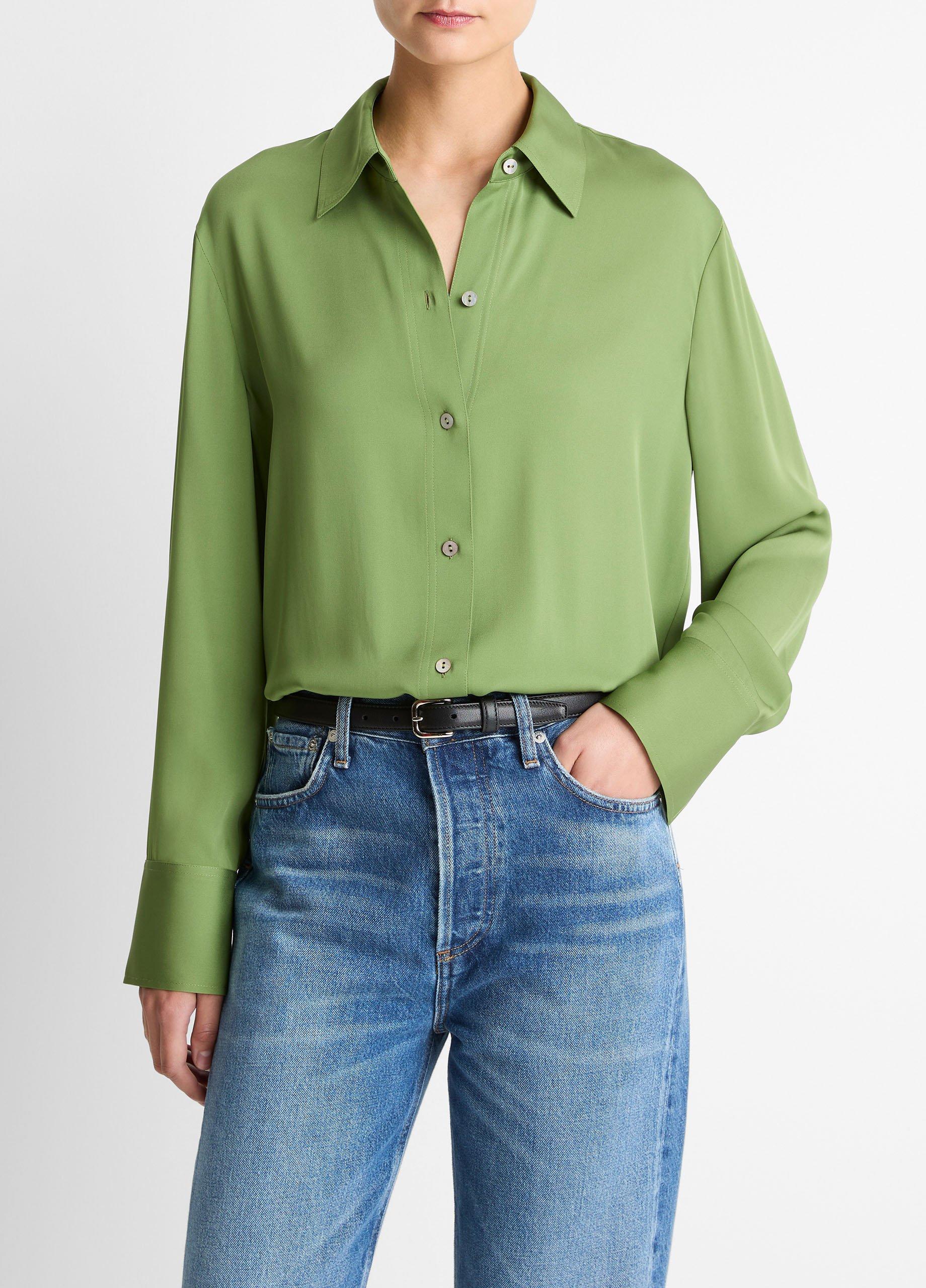 Stretch-Silk Button-Front Blouse image number 0