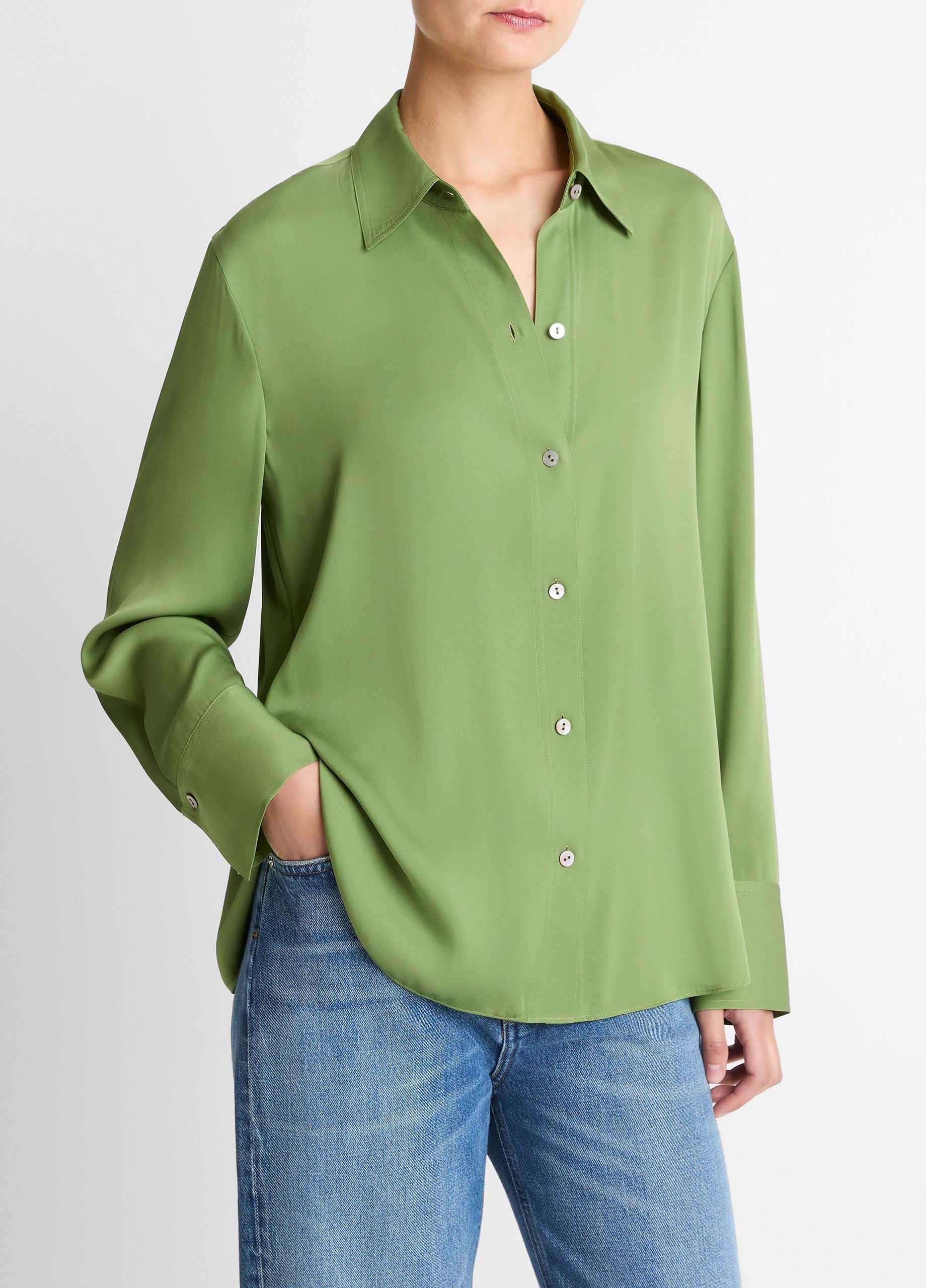 Stretch-Silk Button-Front Blouse image number 1