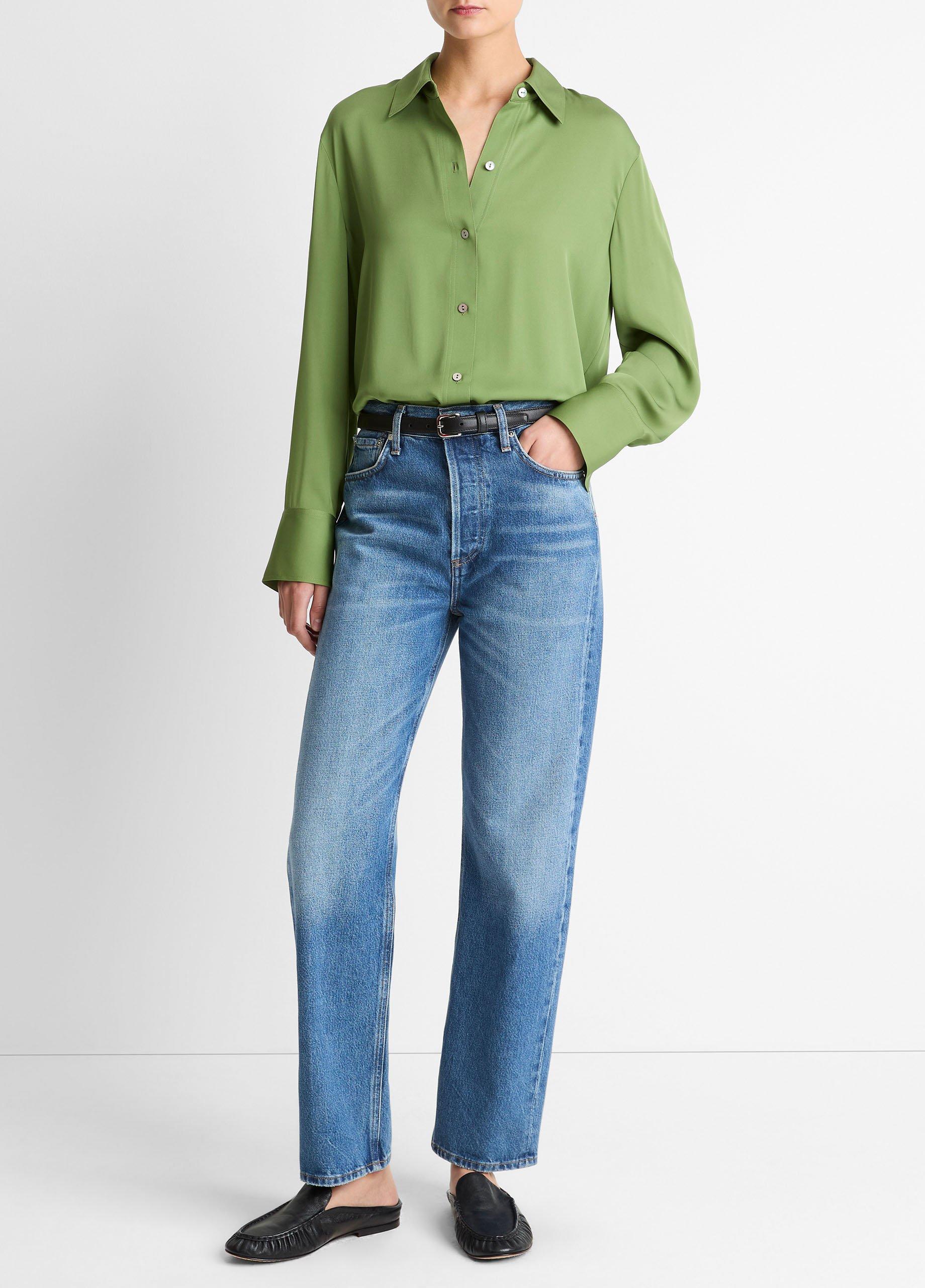 Stretch-Silk Button-Front Blouse image number 3