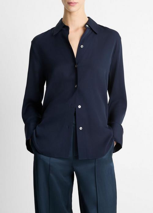 Stretch-Silk Button-Front Blouse