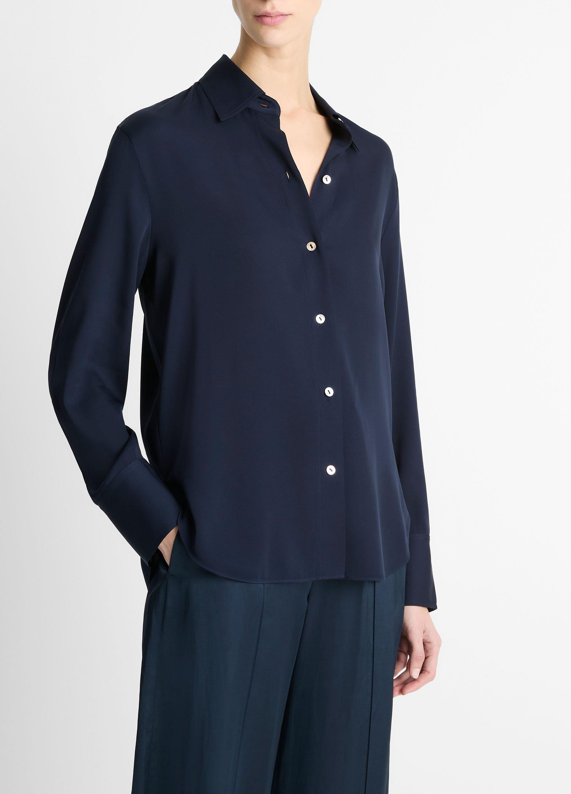 Stretch-Silk Button-Front Blouse image number 1