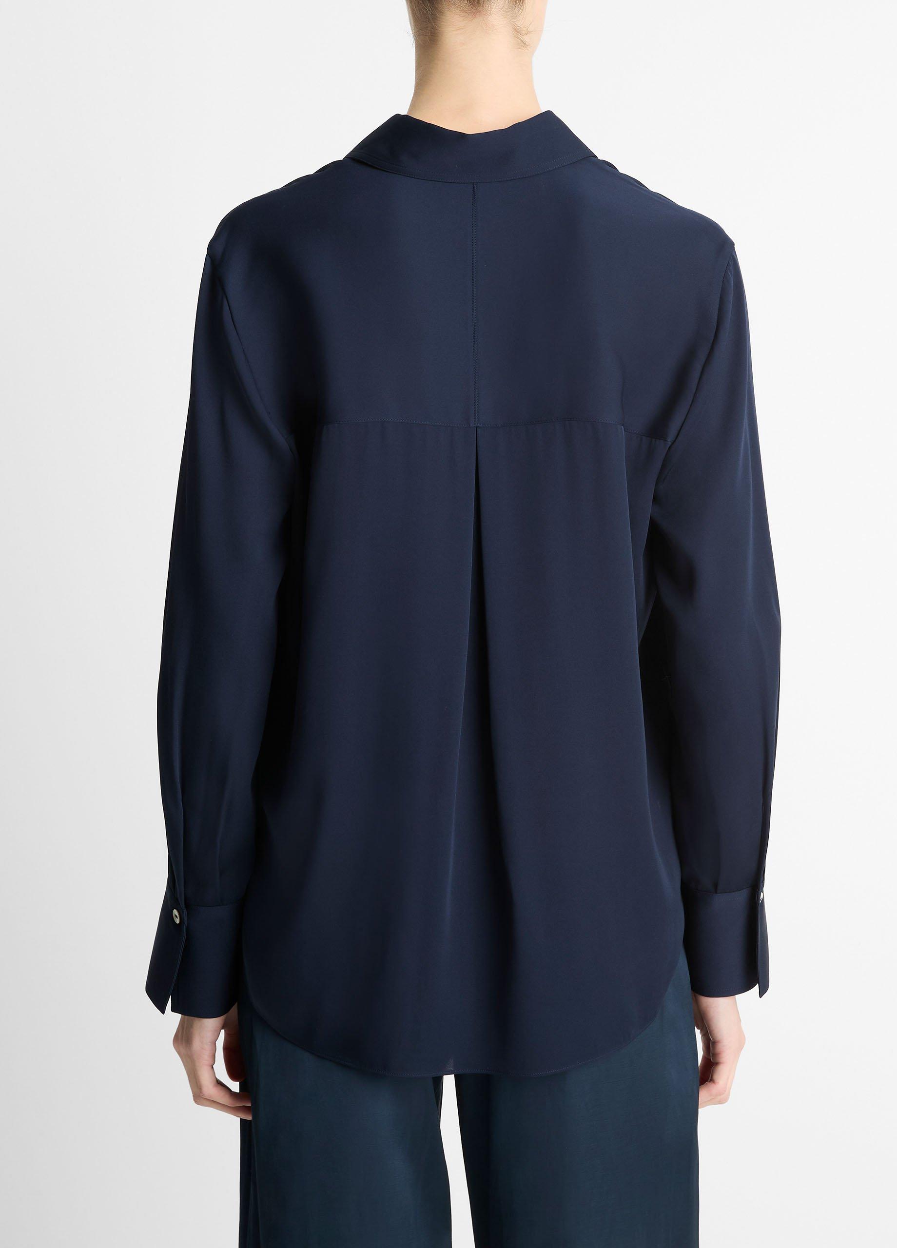 Stretch-Silk Button-Front Blouse in Long Sleeve | Vince