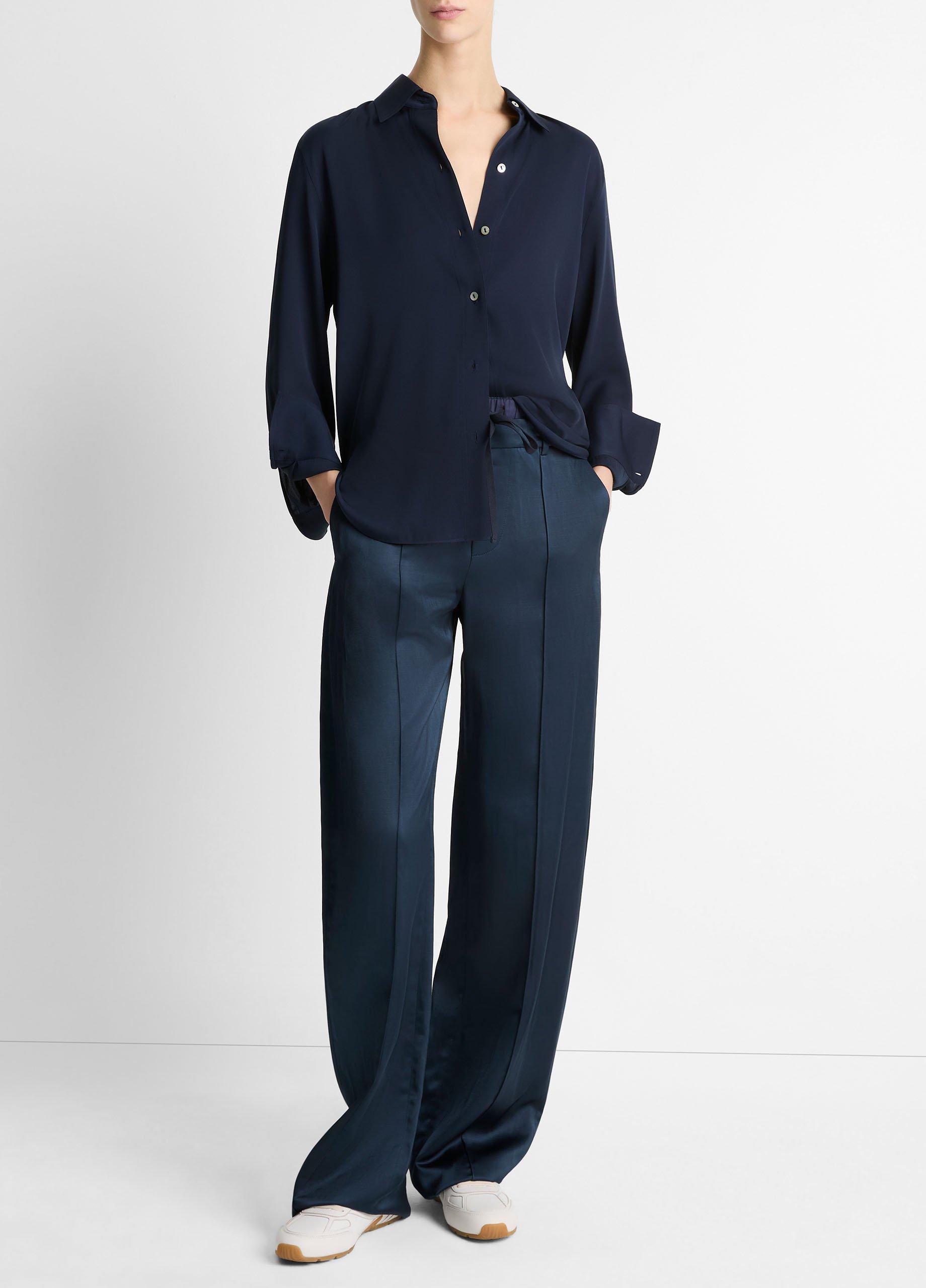 Stretch-Silk Button-Front Blouse image number 3