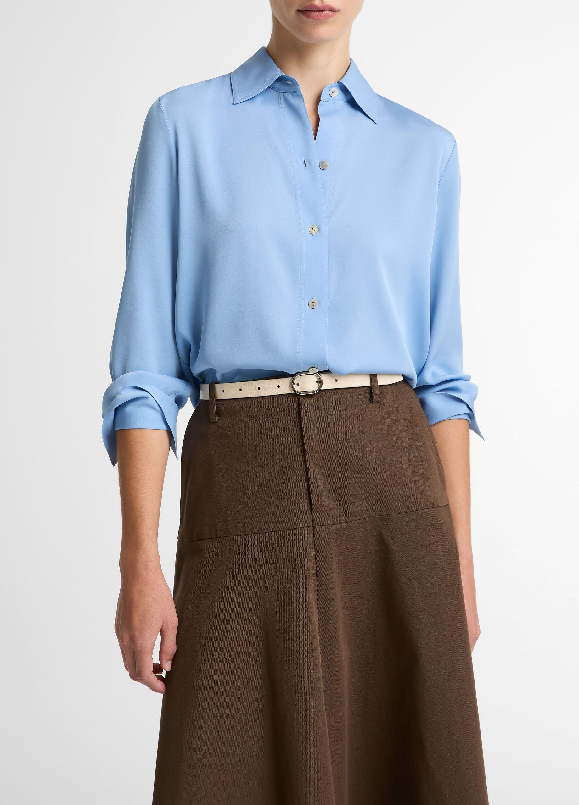 Stretch-Silk Button-Front Blouse
